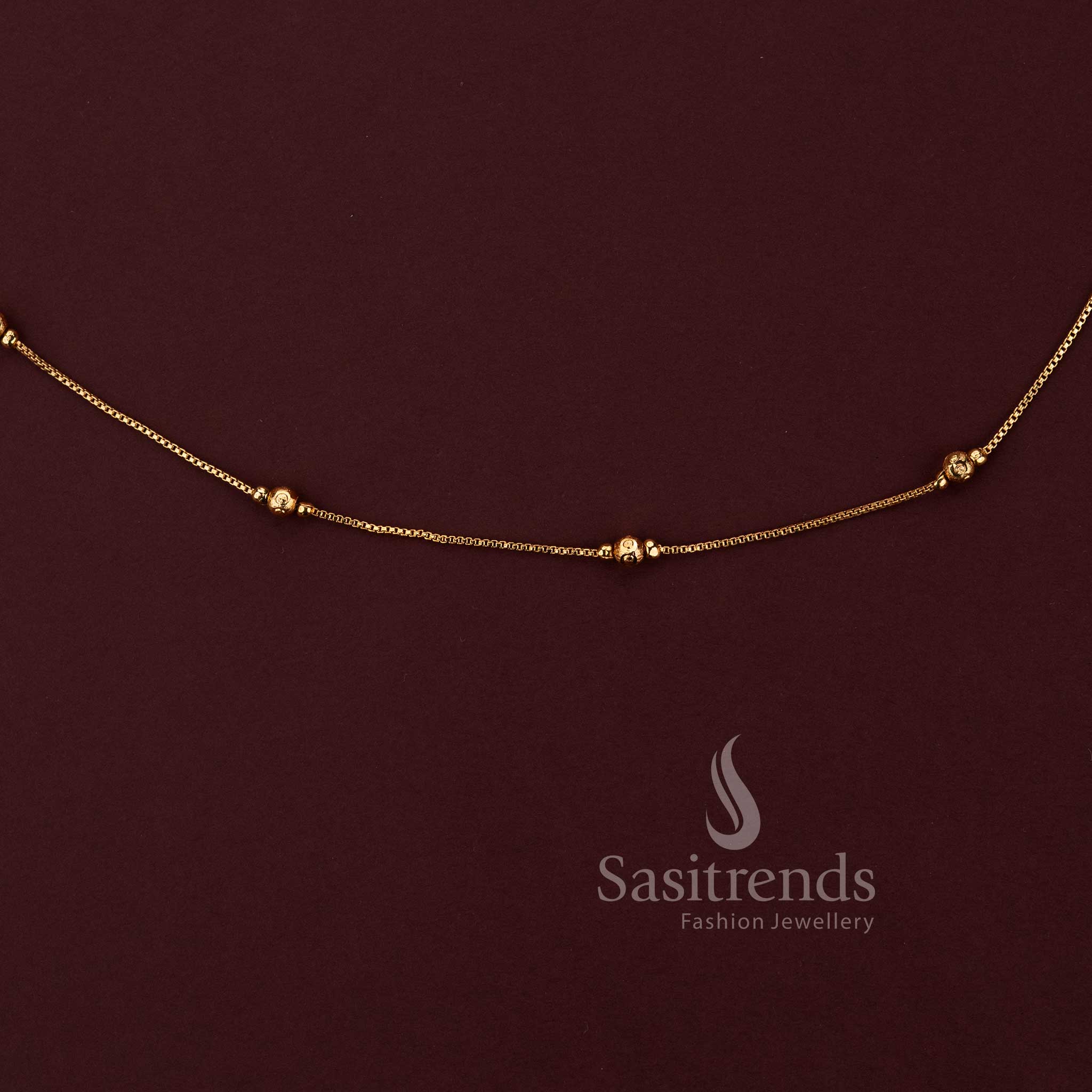 Royal Heritage Antique Gold Plated Sleek Chain Hipbelt with Textured Bead Accents  - Sasitrends - Image 2