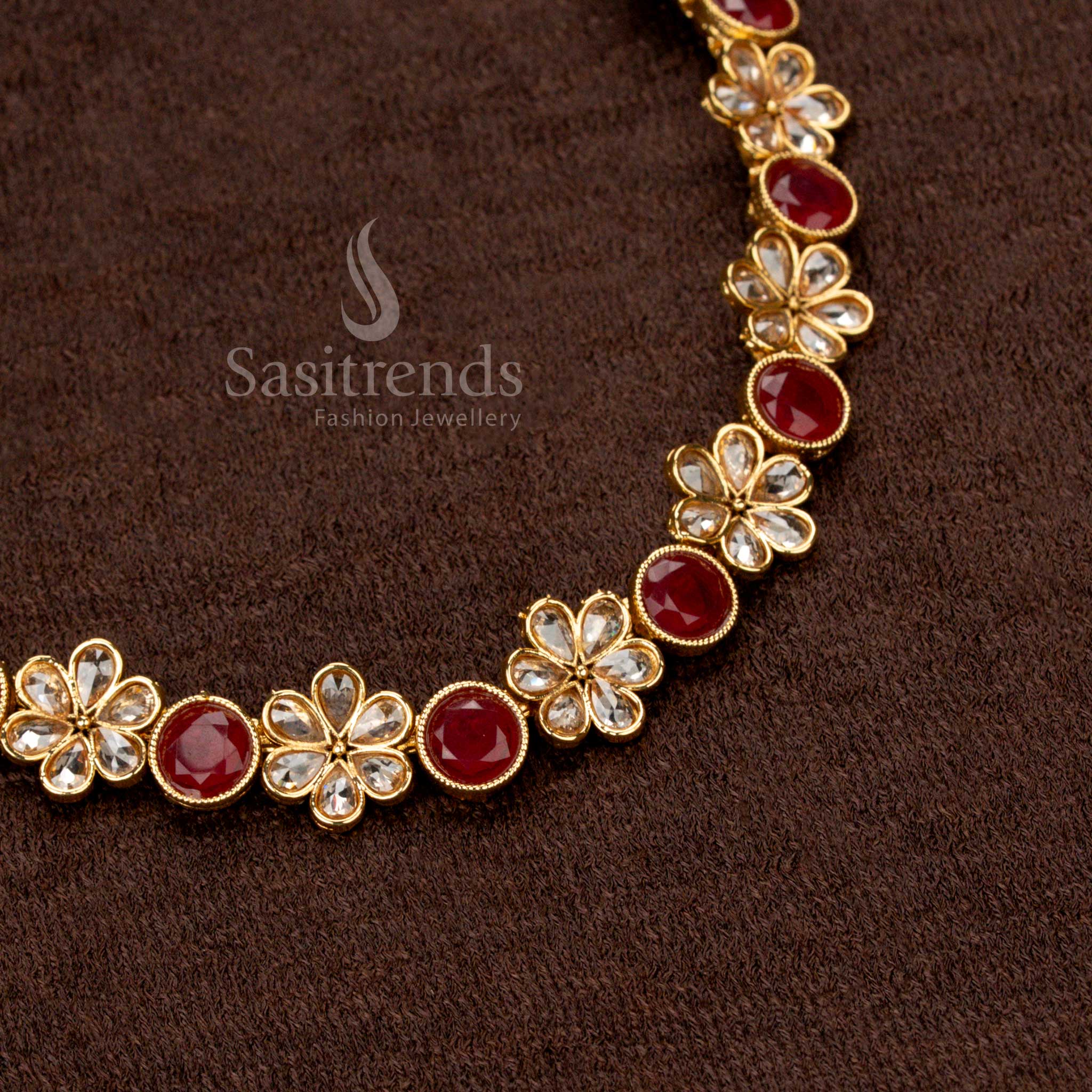Antique Gold Plated AD Kundan Monalisa Stone Necklace Jewellery Set – Traditional Festive Wear - Sasitrends - Image 2