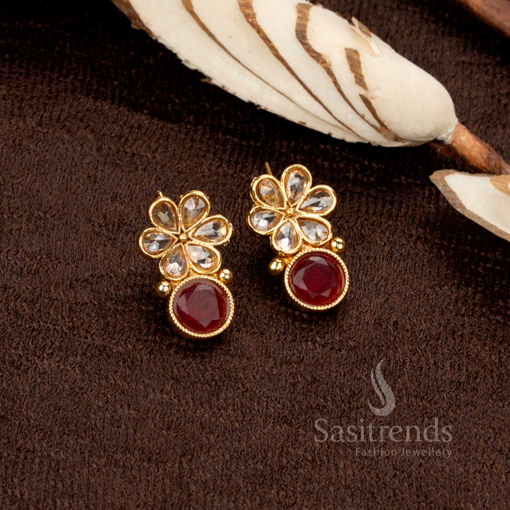 Antique Gold Plated AD Kundan Monalisa Stone Necklace Jewellery Set – Traditional Festive Wear - Sasitrends - Image 3