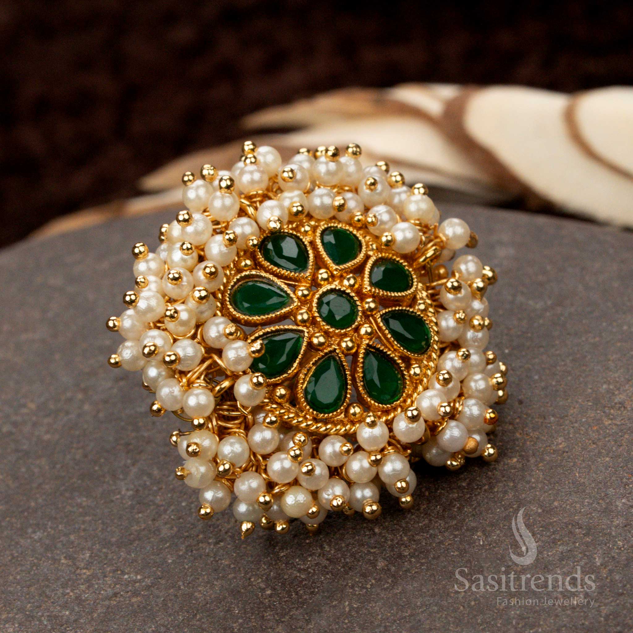 Beautiful Collections of Antique Gold Plated Floral Pearl Cluster Statement Ring - Sasitrends - Image 4