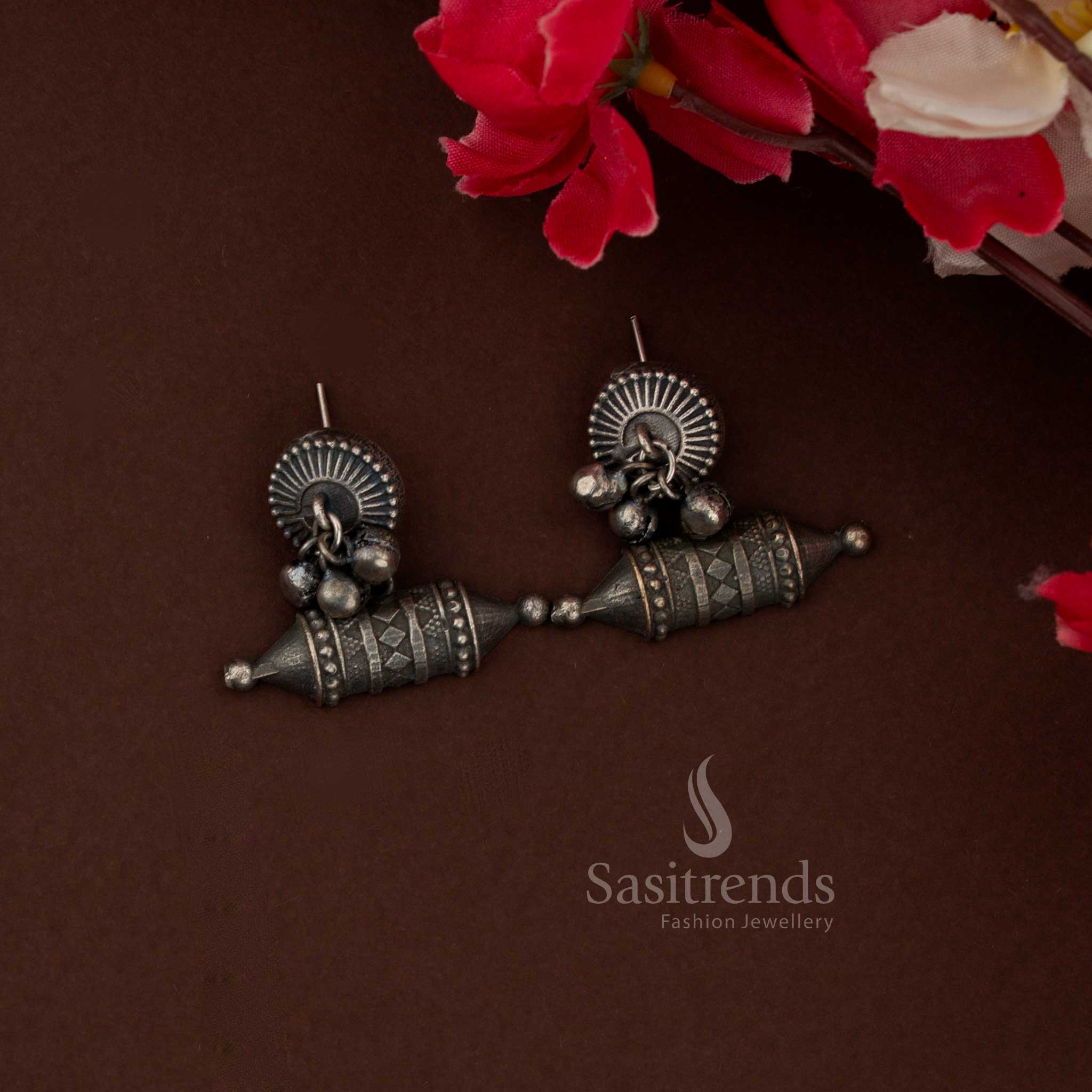 Beautiful Antique Oxidised Stone Peacock Husli Necklace Set for Festive & Celebration Wear - Image 3