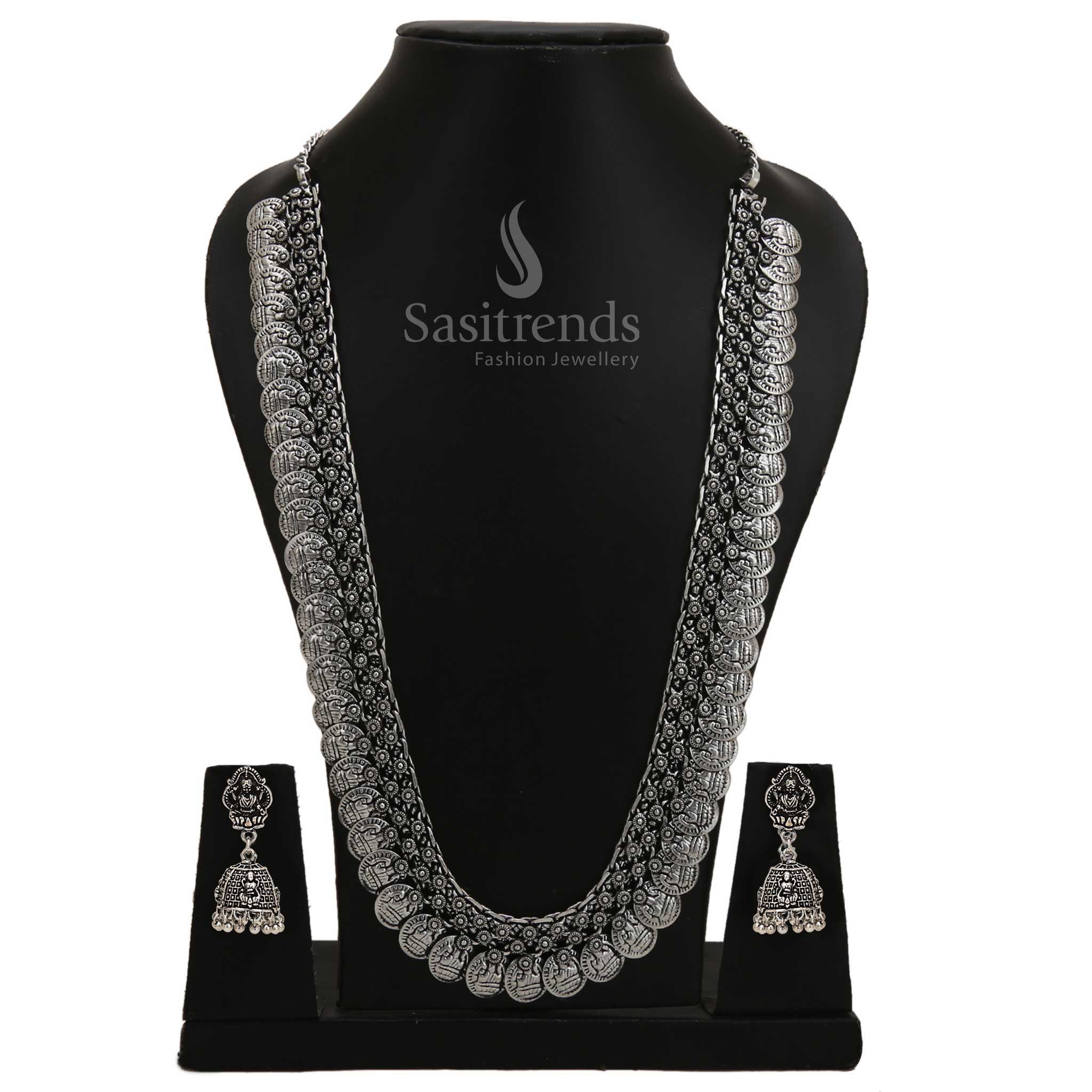 Assorted Collection of Oxidised Long Haram Necklace and Jhumka Earrings Jewellery Set - Image 4