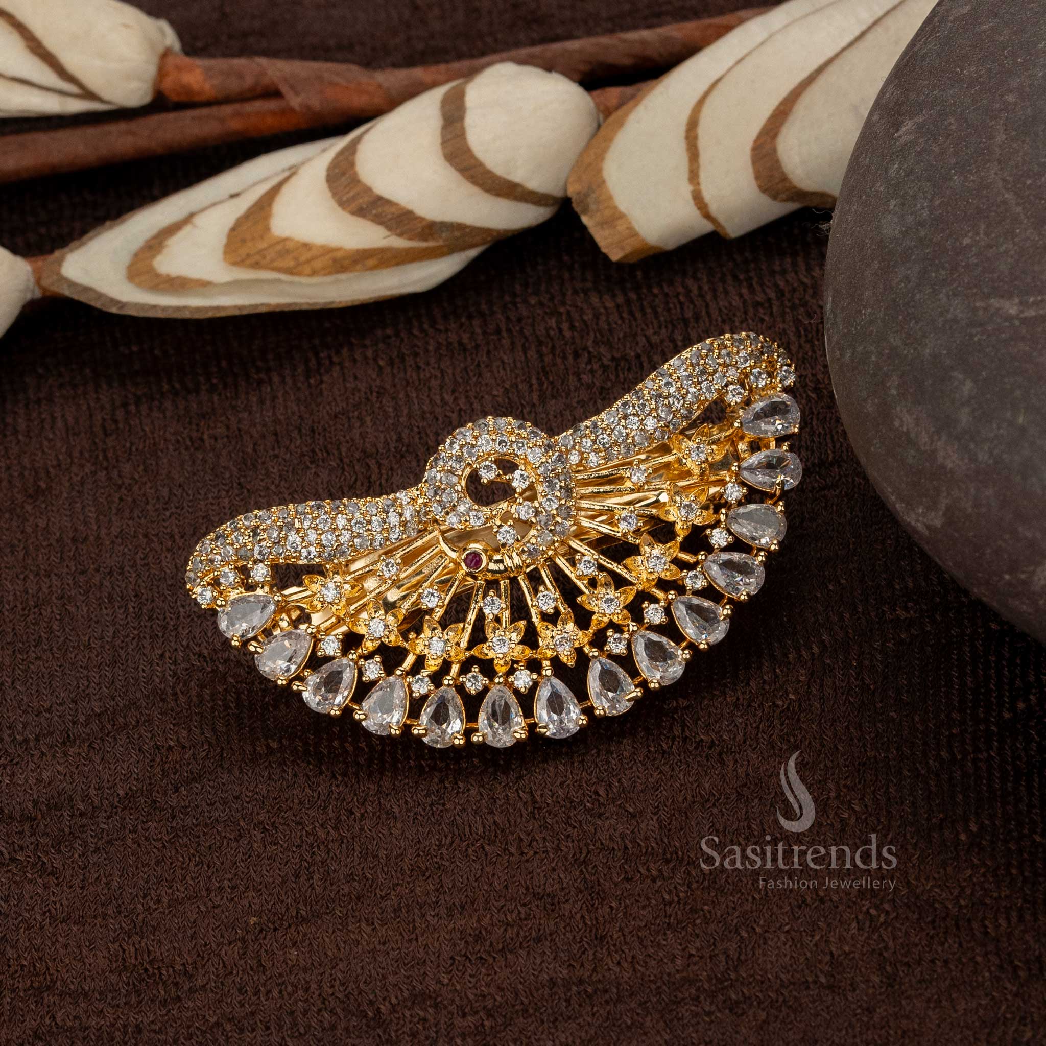 Wonderful American Diamond Gold Plated Brass Hair Clip for Weddings and Bridal Wear - Sasitrends - Image 5