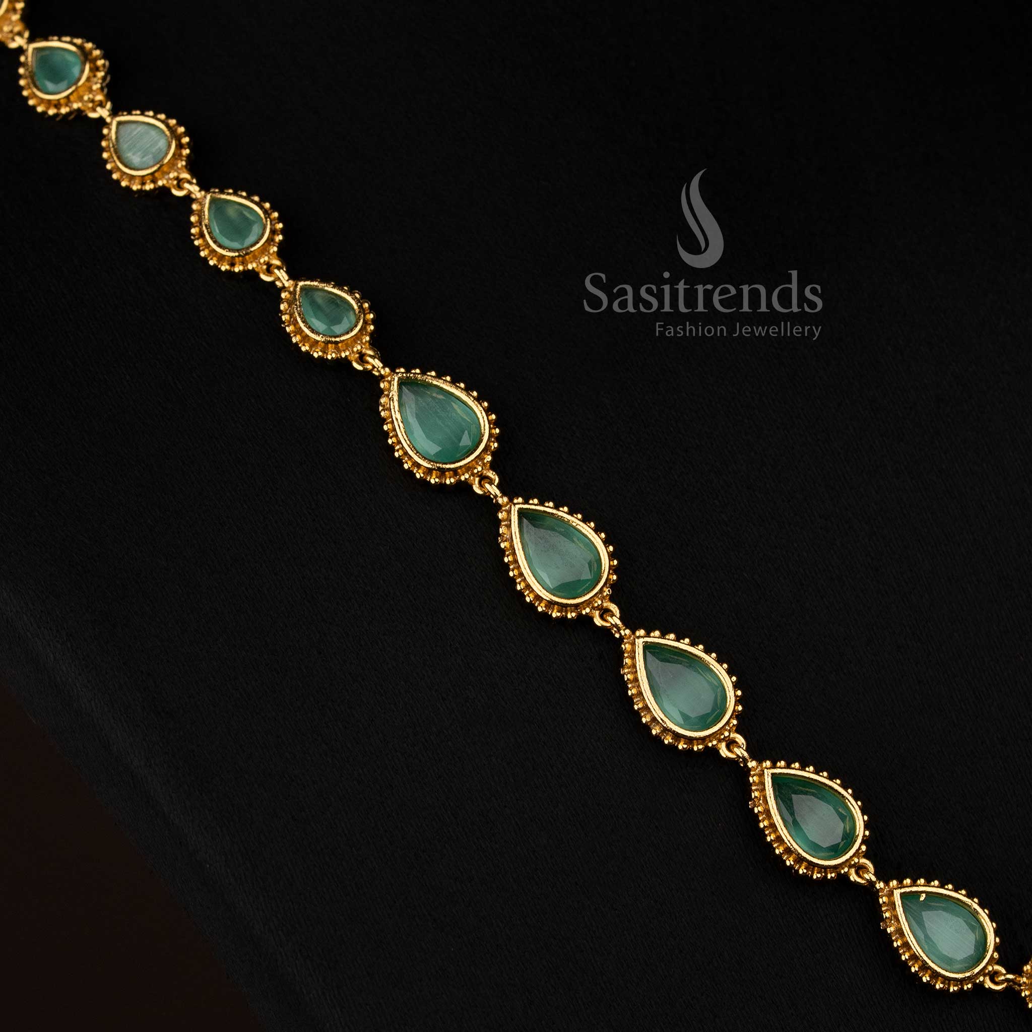 Attractive Matte Gold Plated American Diamond Teardrop Stone Square Motif Short & Long Necklace Jewellery Set for Festive Occasion Wear - Image 20