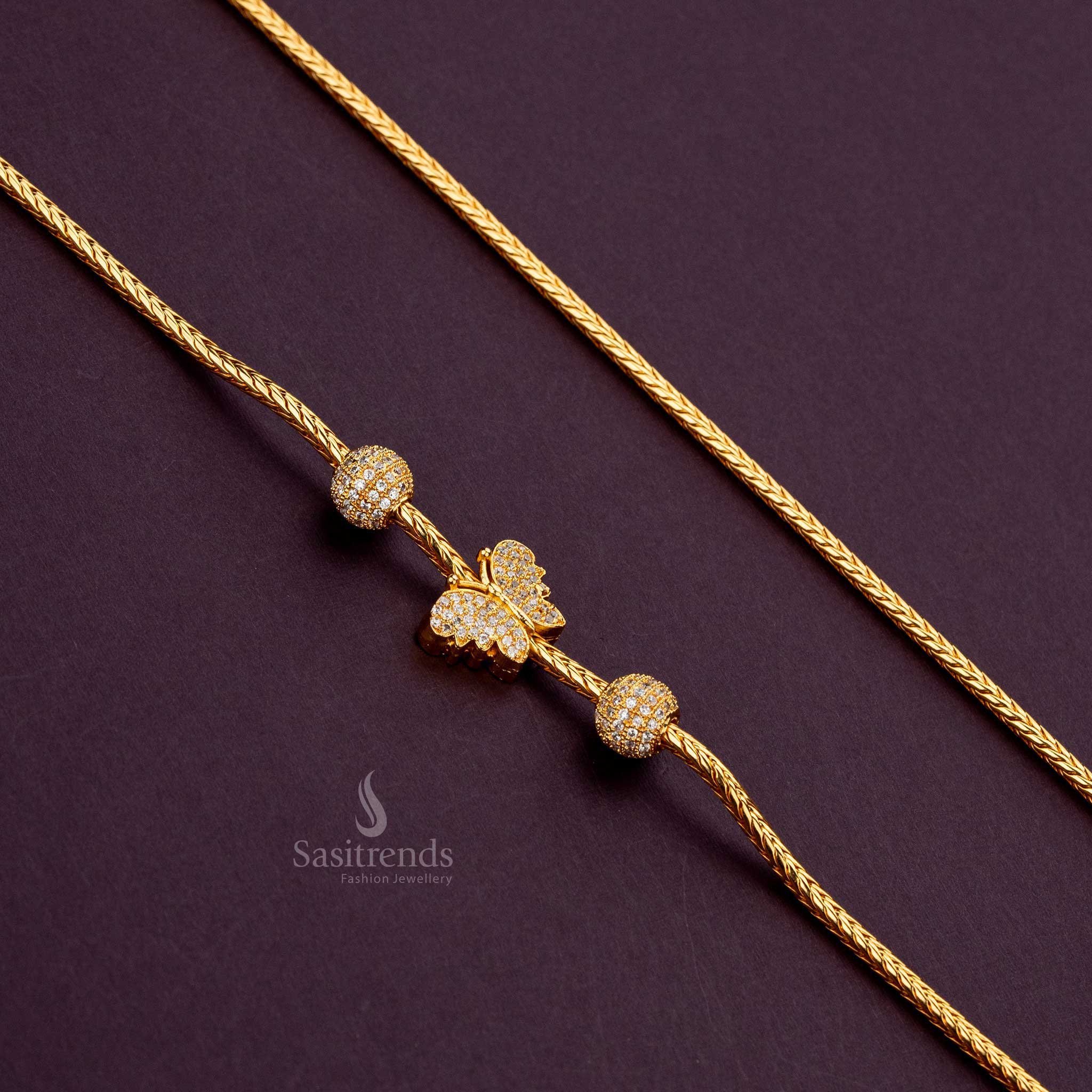 Traditional Micro Gold-Plated Ball Butterfly AD Stones Mugappu Chain - Sasitrends - Image 9