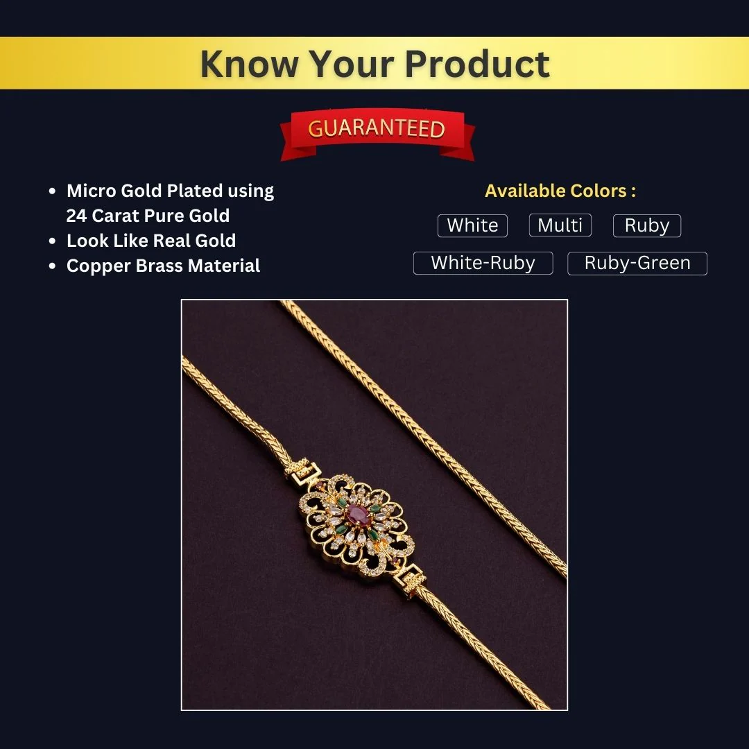 Shop Now: Traditional Wear Micro Gold Plated Mugappu Chain with Floral Motif for Women | Sasitrends - Image 4