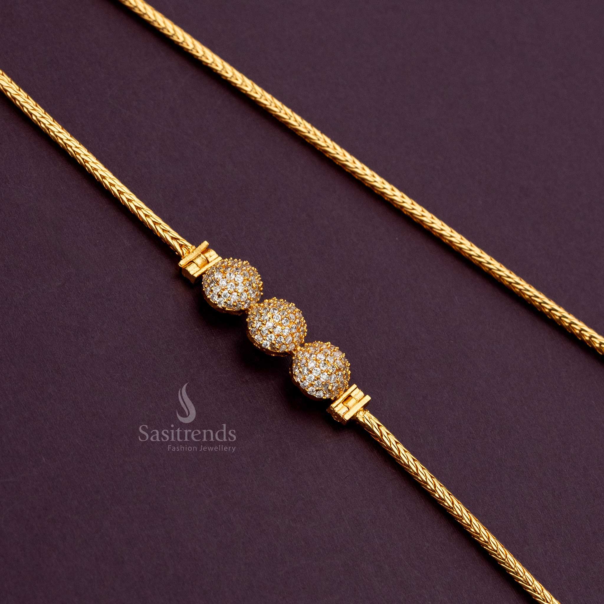Guaranteed 24K Micro Gold-Plated Three Half Ball Mugappu Chain with AD Stones - Sasitrends - Image 10
