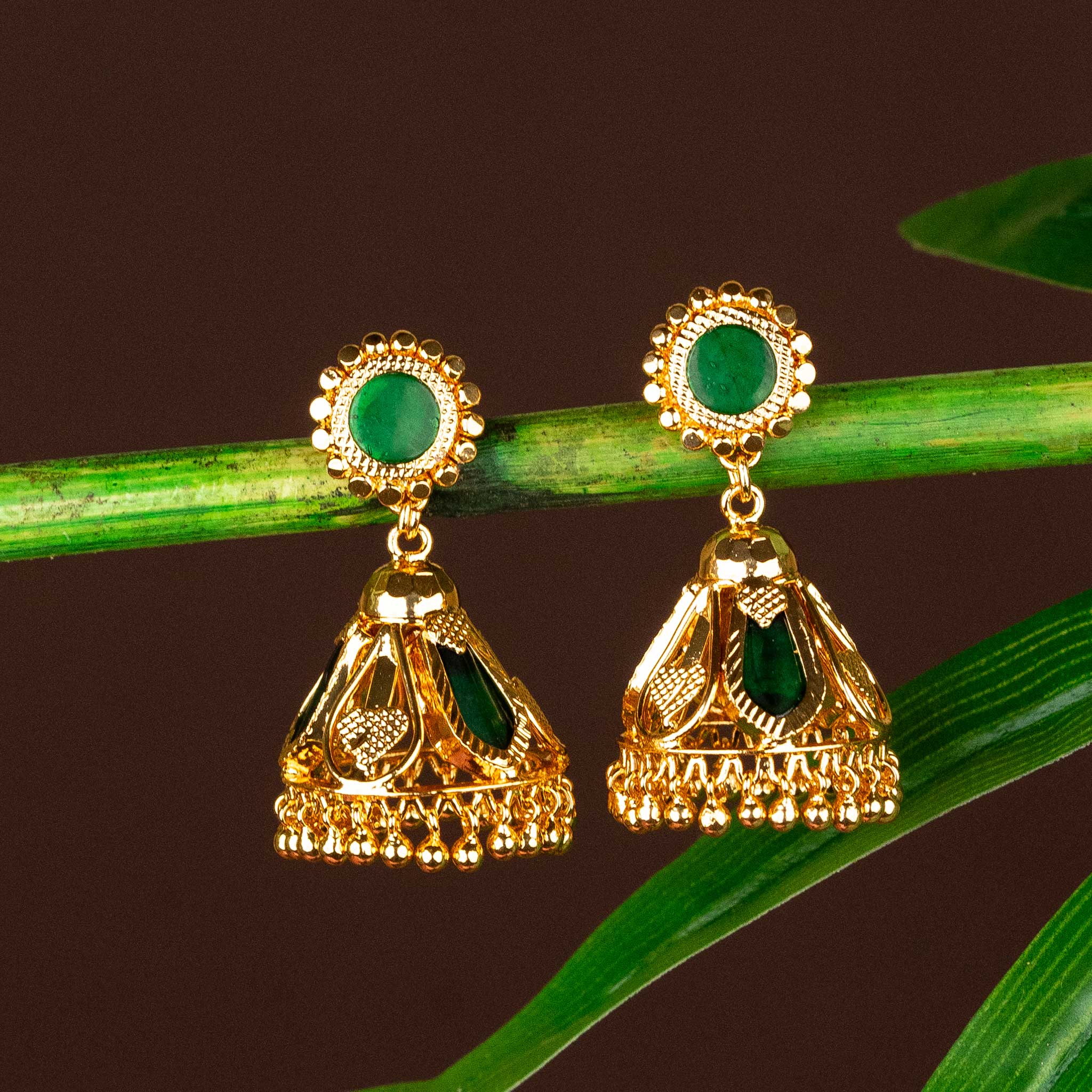 Micro Gold Plated Kerala Style Nagapadam 3 Katta Palakka Jhumka Earrings - Perfect for Traditional Occasions - Sasitrends - Image 3
