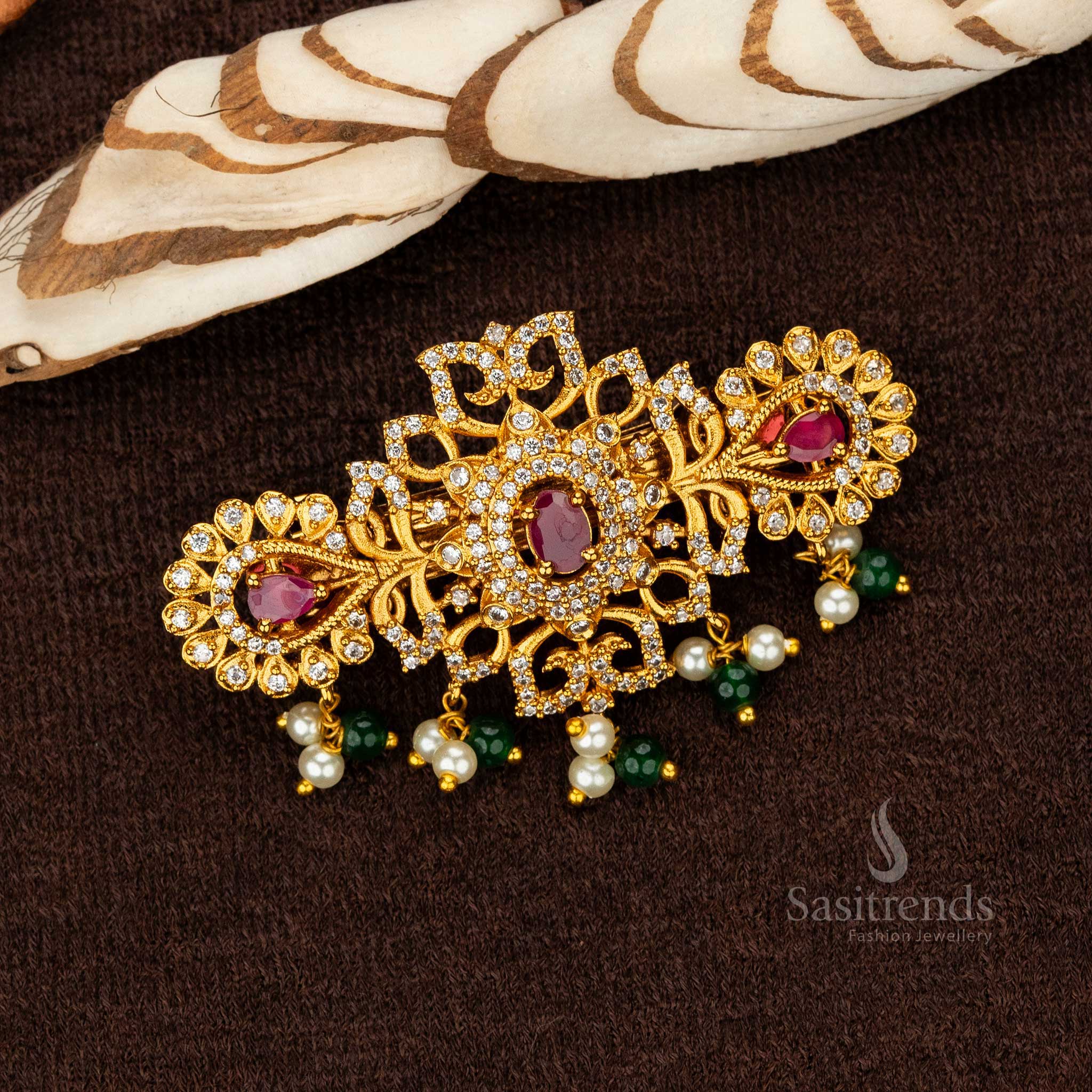 Wonderful Premium Intricate Matte Gold-Plated Temple Hair Clip with Tear Drop Stones - Sasitrends - Image 5