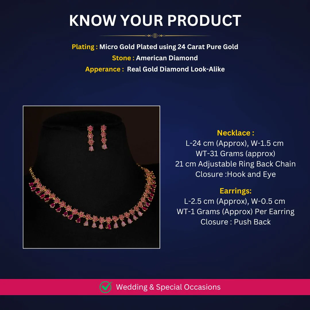Attarctive Necklace floral motif Necklace Jewellery Set with American Diamond  Stones - Sasitrends - Image 2