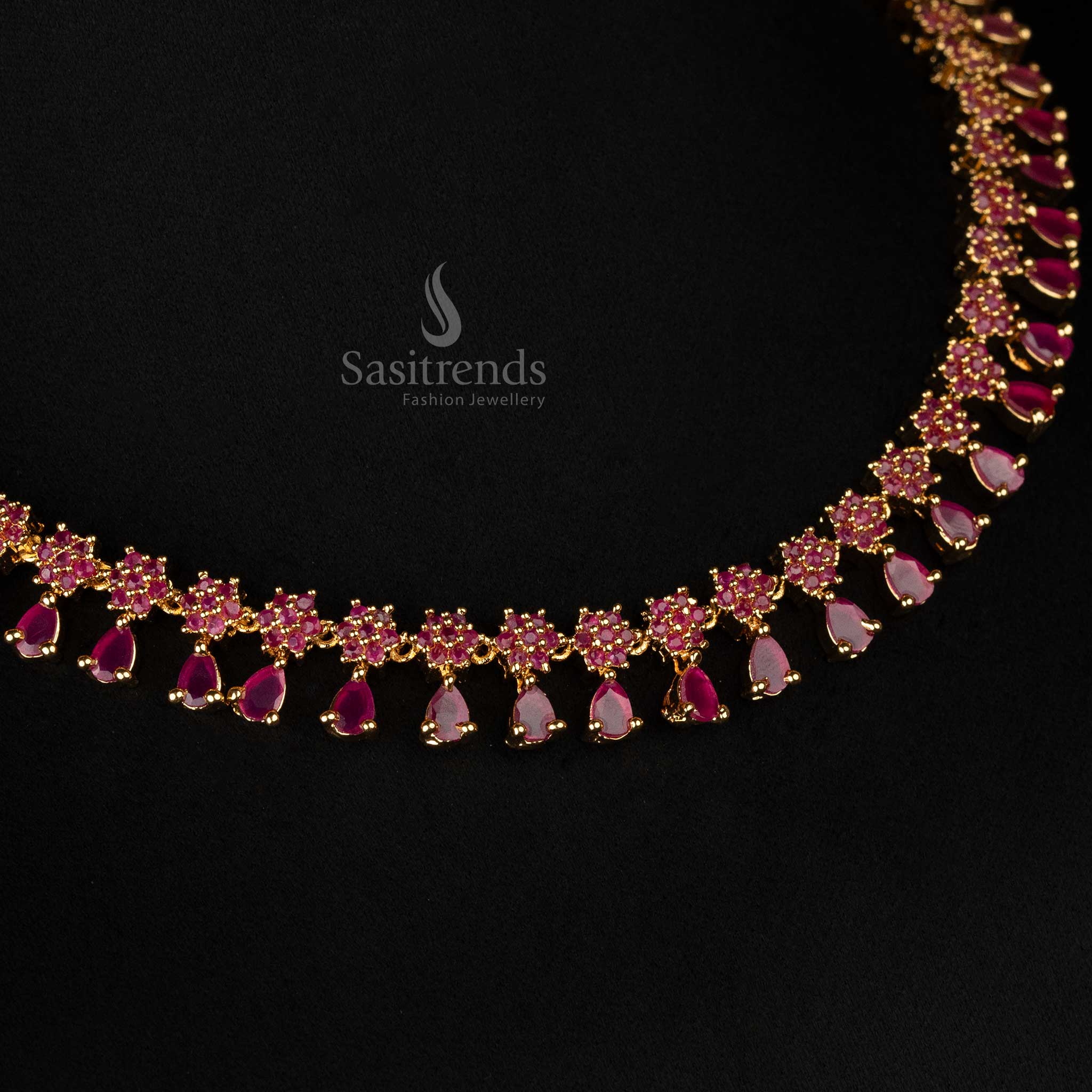 Attarctive Necklace floral motif Necklace Jewellery Set with American Diamond  Stones - Sasitrends - Image 5