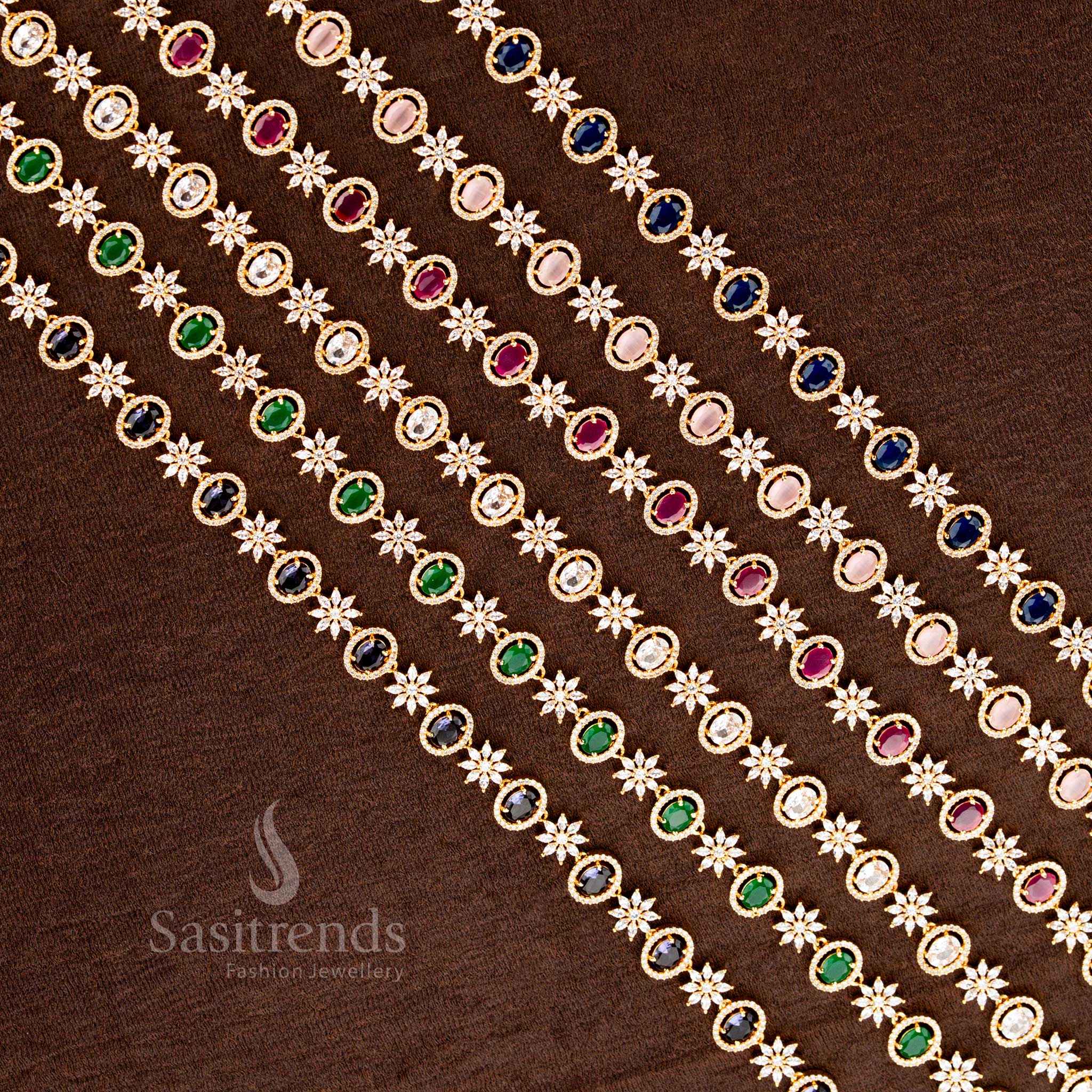 Gorgeous Collection Of American Diamond Gold Plated Single Line Hip Belt –Oval Stone and Floral Design | Adjustable Saree Hip Chain  - Sasitrends
