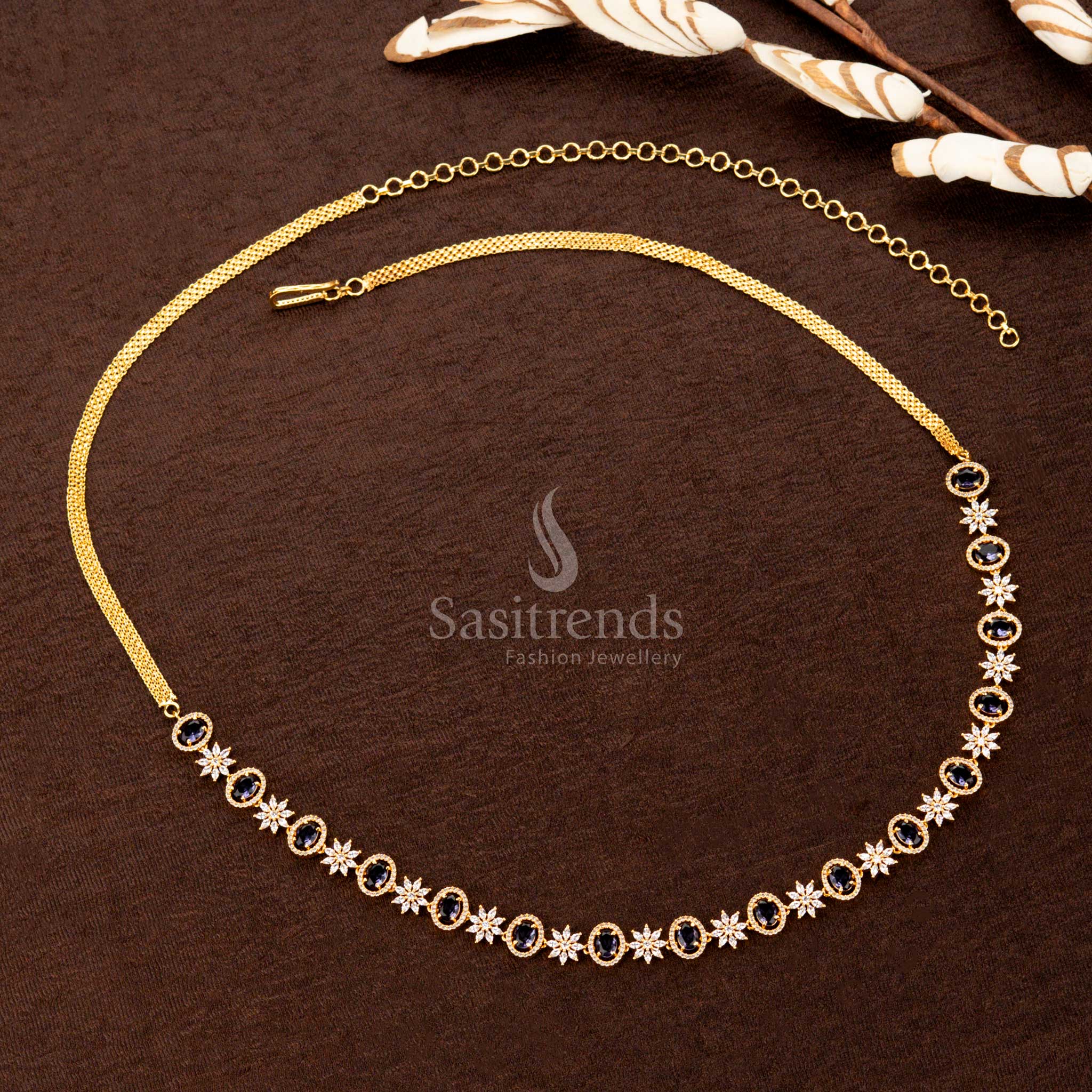 Gorgeous Collection Of American Diamond Gold Plated Single Line Hip Belt –Oval Stone and Floral Design | Adjustable Saree Hip Chain  - Sasitrends - Image 11
