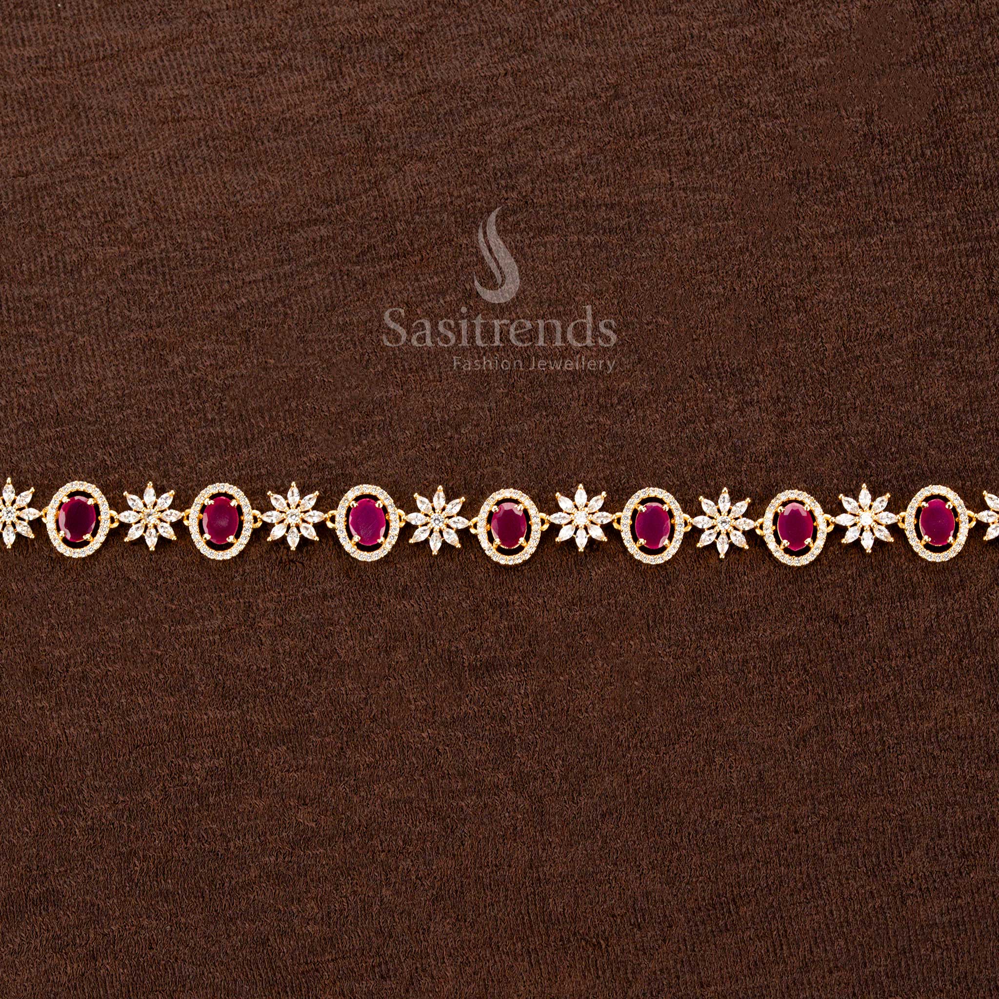 Gorgeous Collection Of American Diamond Gold Plated Single Line Hip Belt –Oval Stone and Floral Design | Adjustable Saree Hip Chain  - Sasitrends - Image 12
