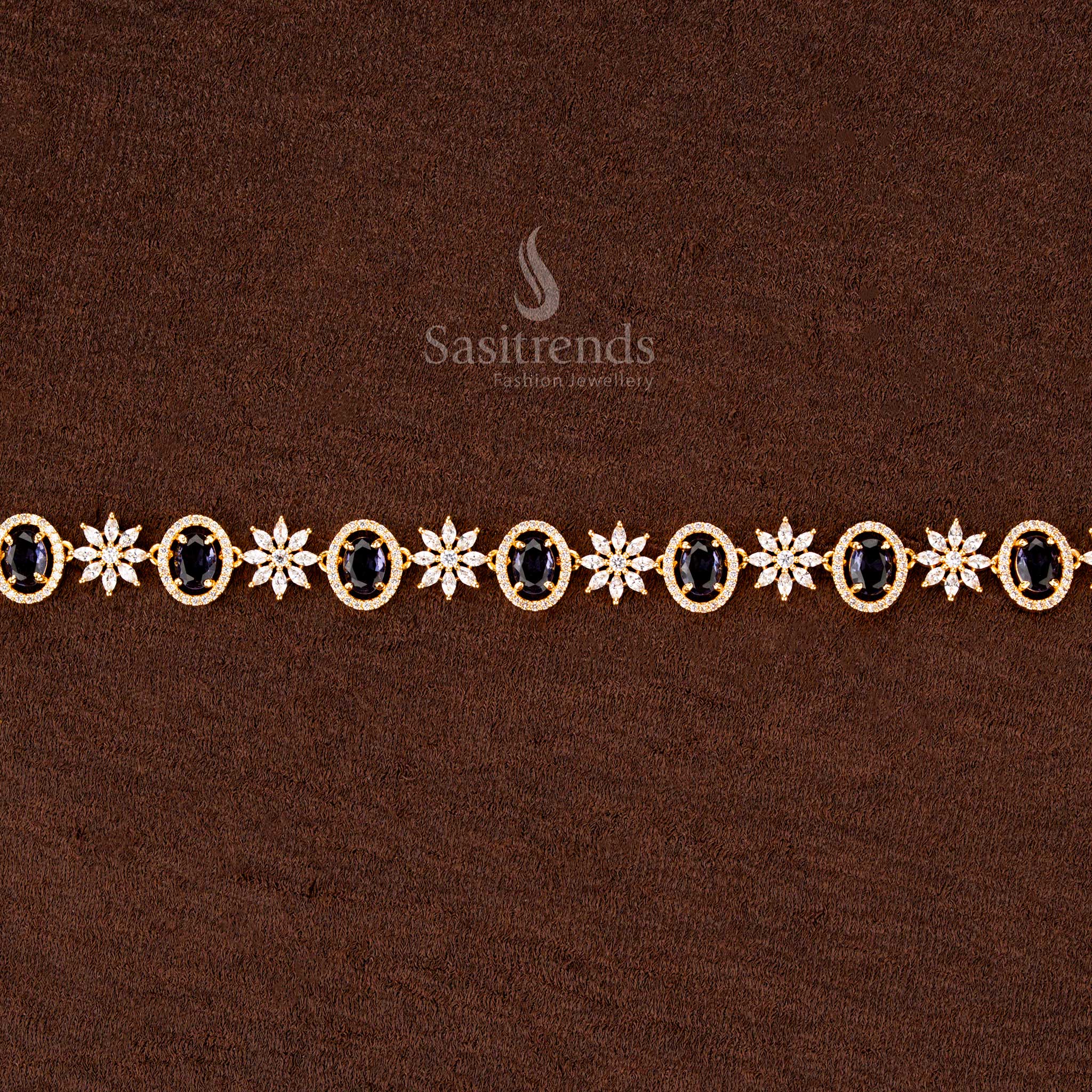 Gorgeous Collection Of American Diamond Gold Plated Single Line Hip Belt –Oval Stone and Floral Design | Adjustable Saree Hip Chain  - Sasitrends - Image 2