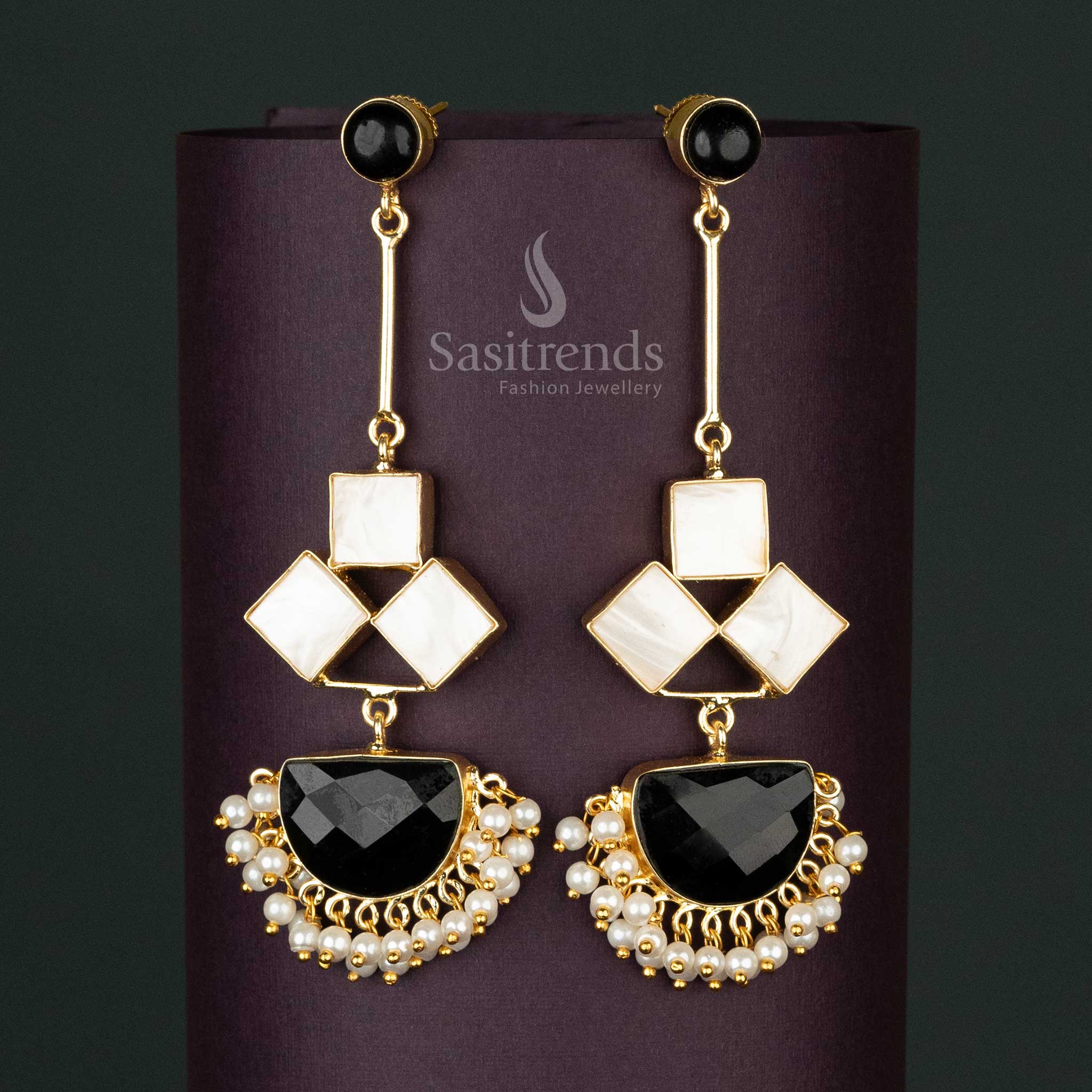 Gorgeous Party Wear Liana Gold Plated Dangle Earrings with Mother of Pearls and Pearl Drops For Festivals - Sasitrends - Image 8