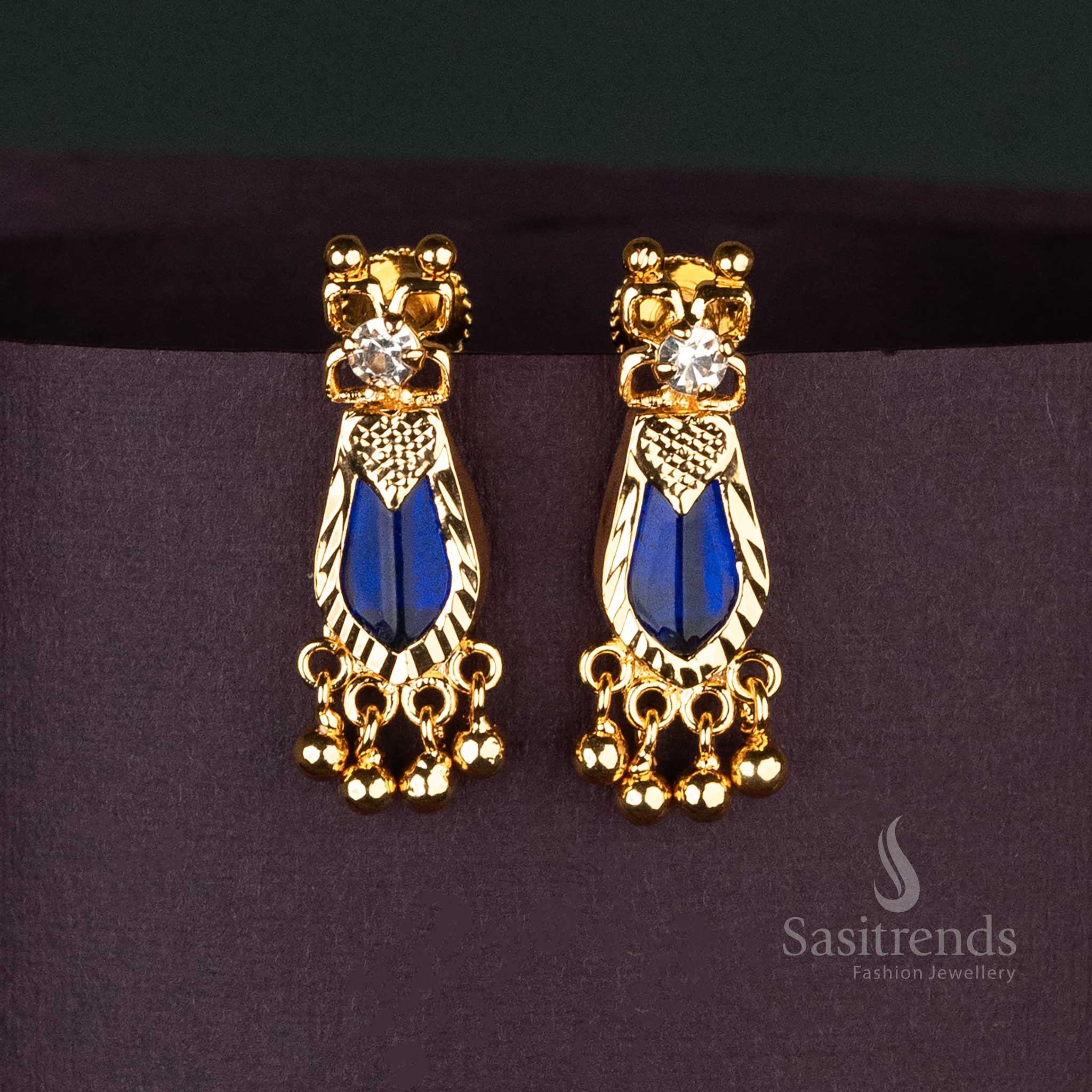 Gorgeous Kerala-Style Palakka Nagapadam Micro Gold-Plated  Earrings with Vibrant Accents and Golden Beads - Sasitrends - Image 4