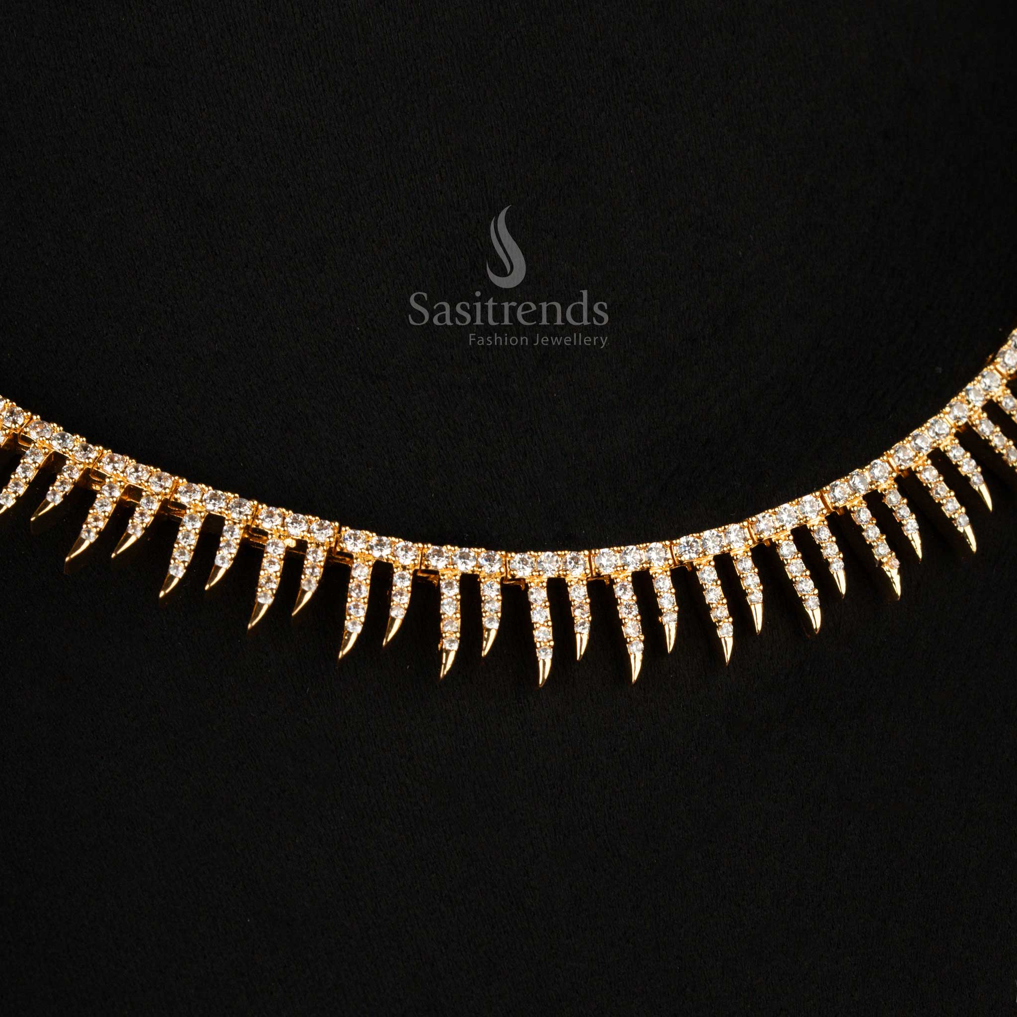 Gorgeous American Diamond Micro Gold Plated Spiked Necklace Jewellery Set - Sasitrends - Image 2