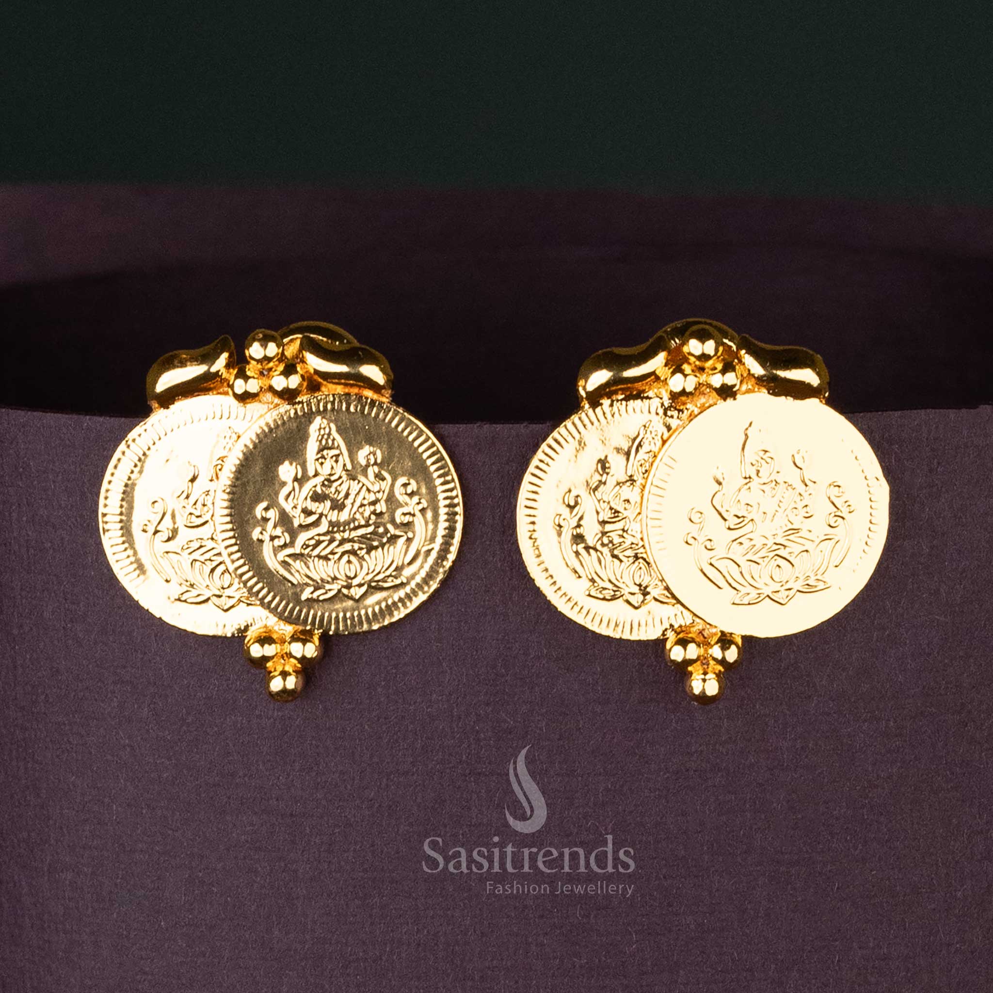 Guaranteed to Look Like Real Gold Micro Gold Plated Double Lakshmi Coin Earrings with Beads - Sasitrends