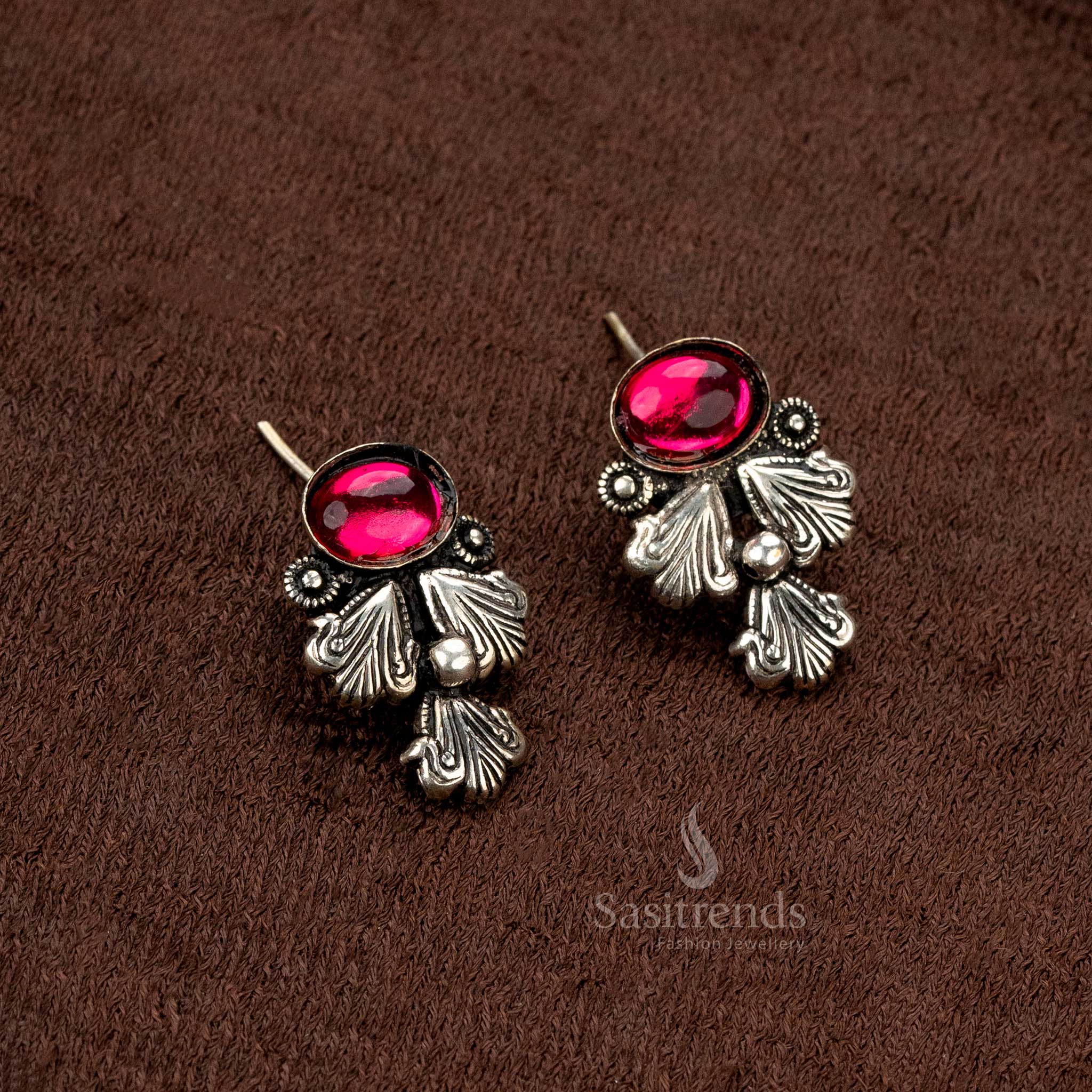Gorgeous Oxidised Engraved Pendant Necklace Jewellery Set with Triple Layer Beads - Sasitrends - Image 2