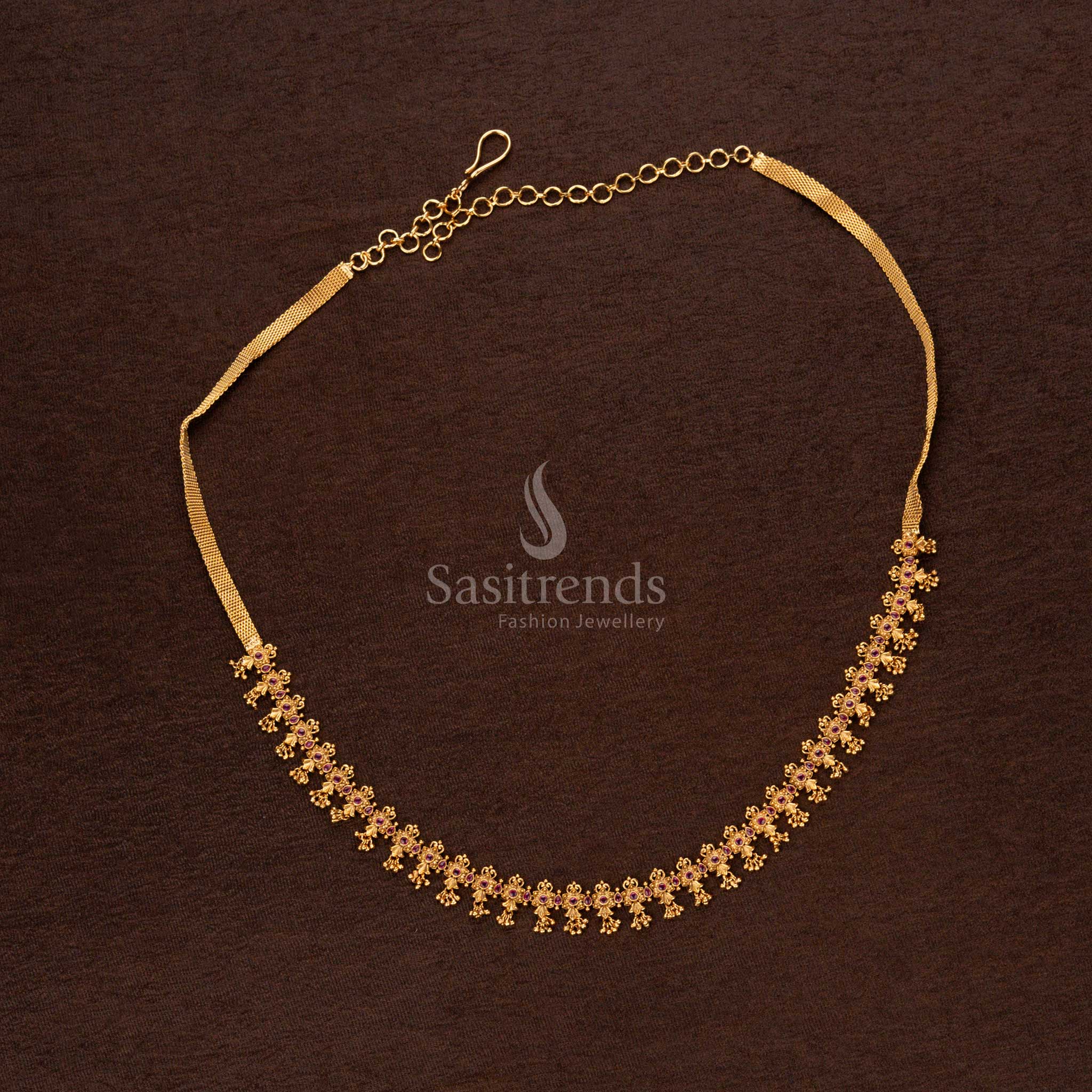 Wonderful Premium Temple Matte Gold Plated Hip Belt with Peacock, Beads, and American Diamond Stones - Festive & Bridal Jewellery - Sasitrends - Image 3