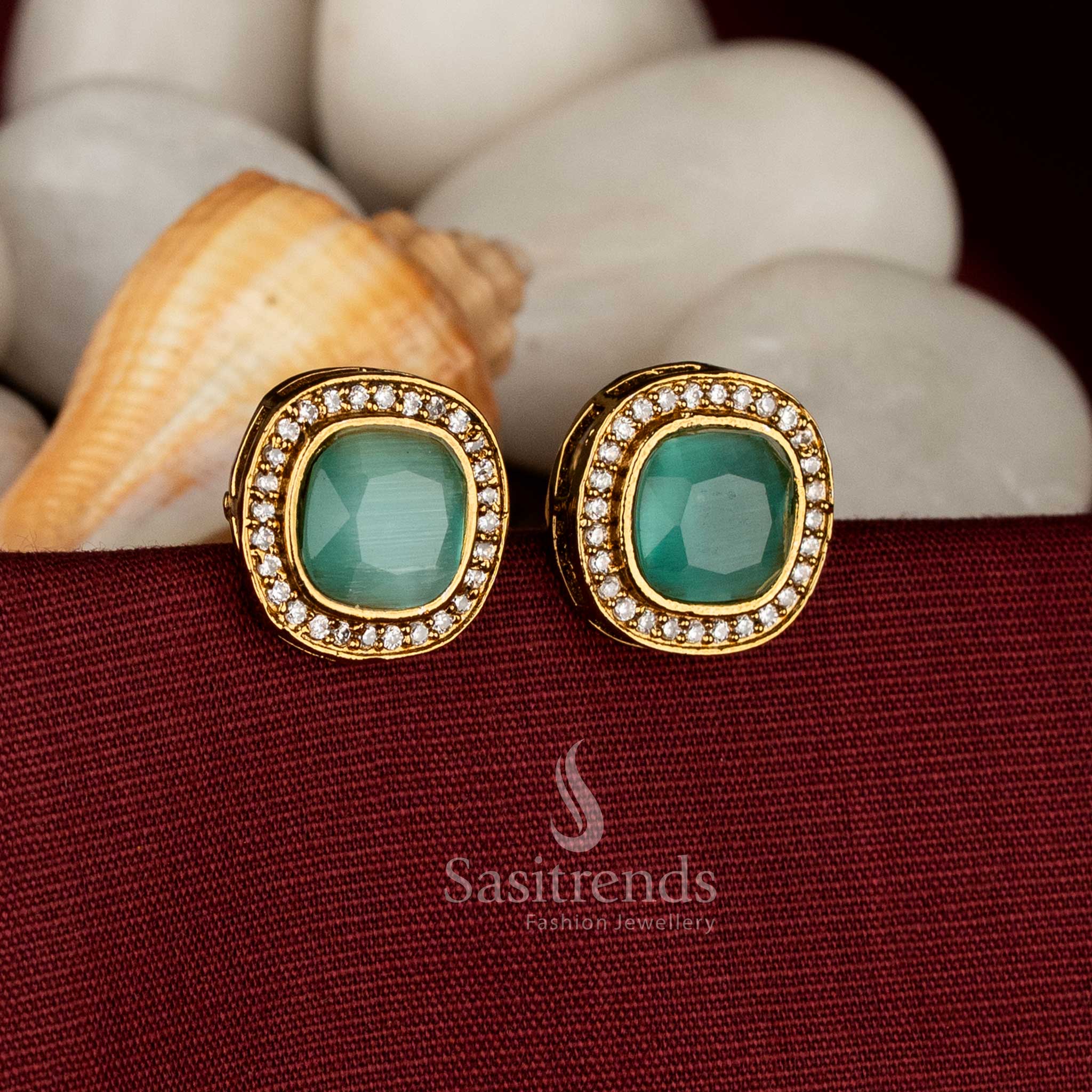 Victorian Square AD Stone Stud Earrings – Elegant Party Wear Jewellery - Image 3