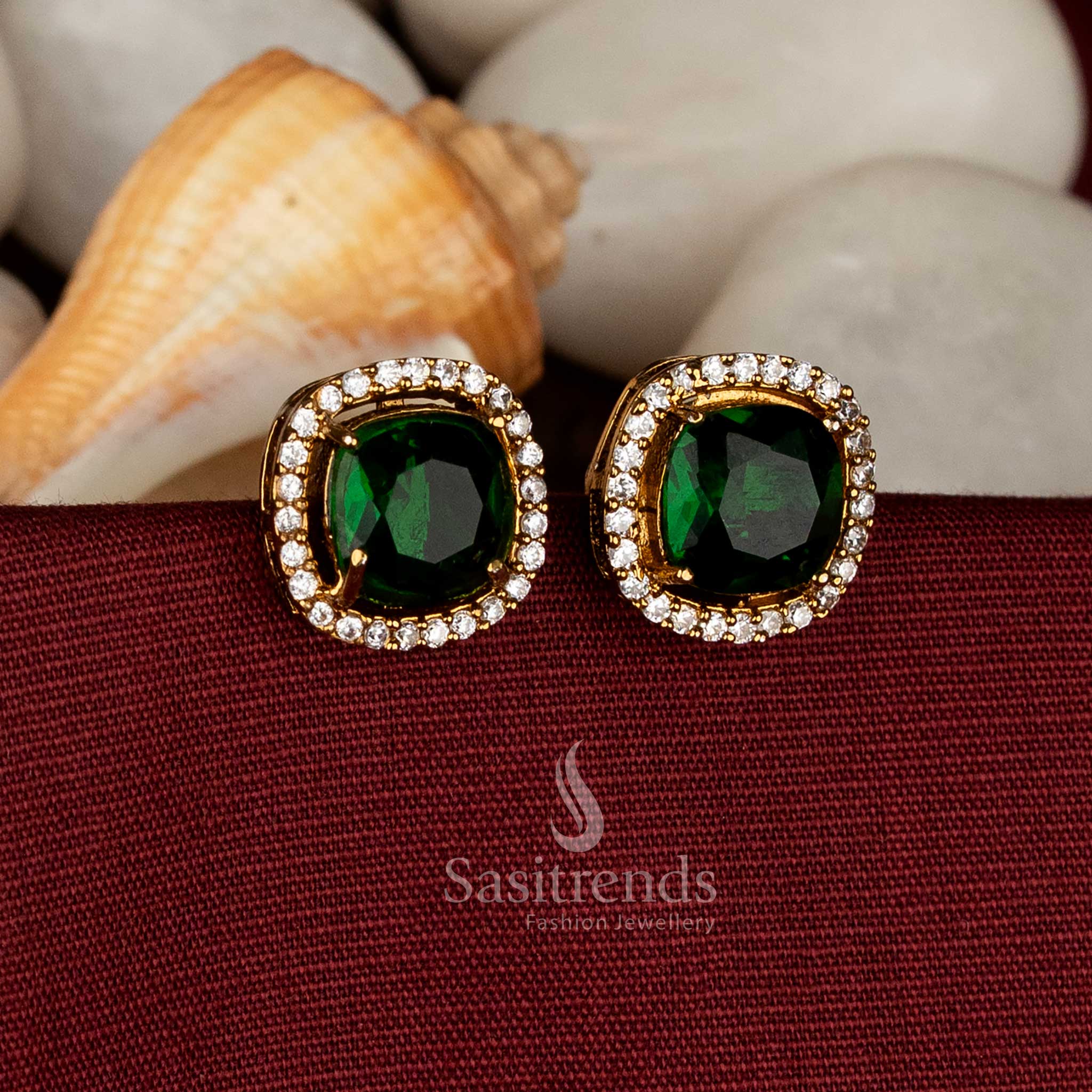 Victorian Square AD Stone Stud Earrings – Elegant Party Wear Jewellery - Image 4