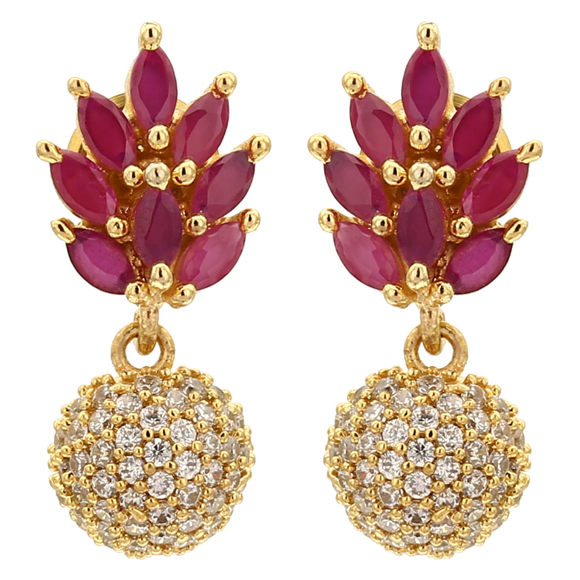 American Diamond Matte Gold Plated Bloom Cluster Stud Earrings for Women - Sasitrends - Image 13