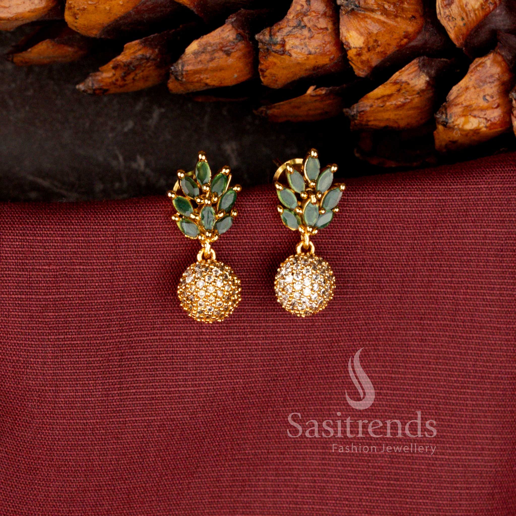 American Diamond Matte Gold Plated Bloom Cluster Stud Earrings for Women - Sasitrends - Image 3