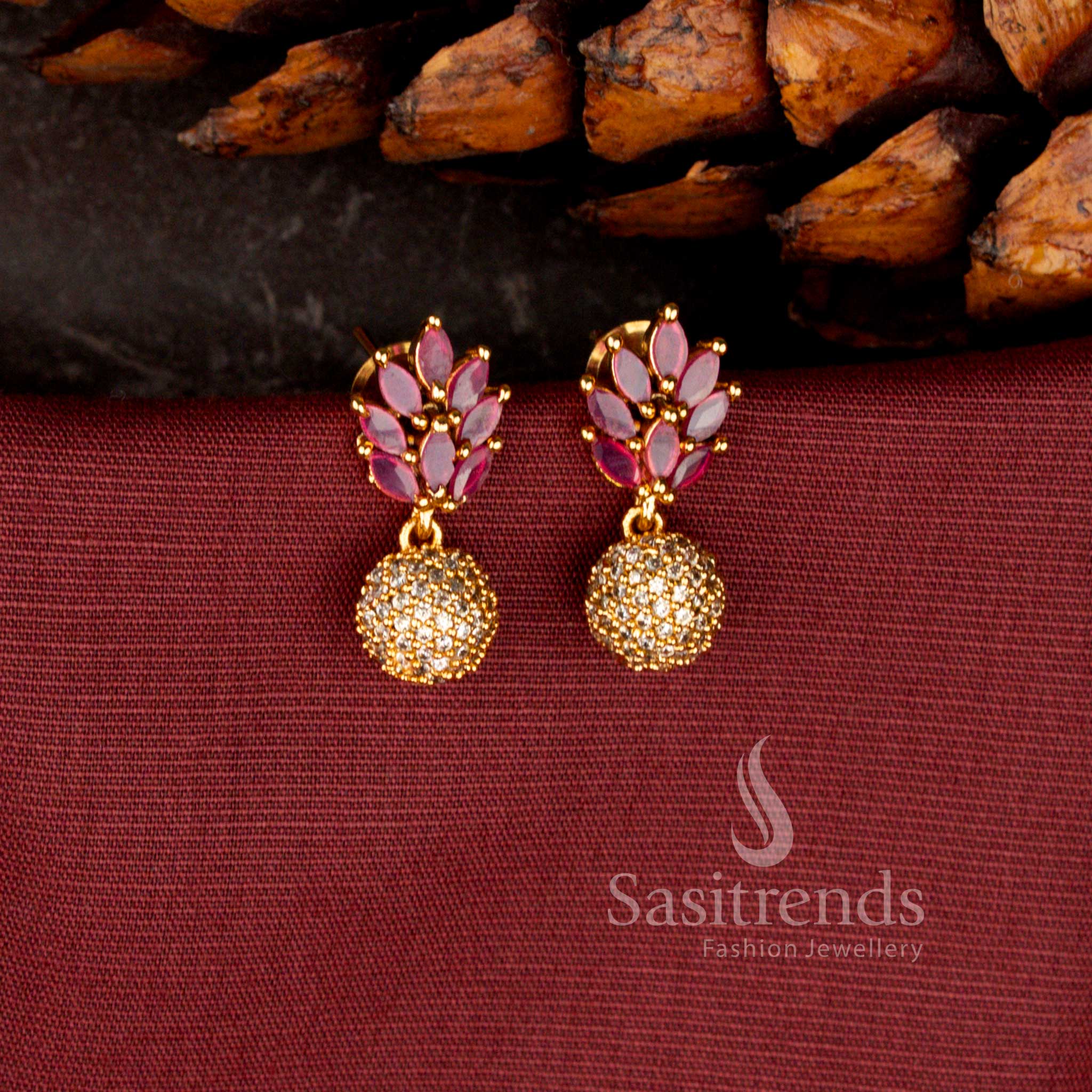 American Diamond Matte Gold Plated Bloom Cluster Stud Earrings for Women - Sasitrends - Image 4