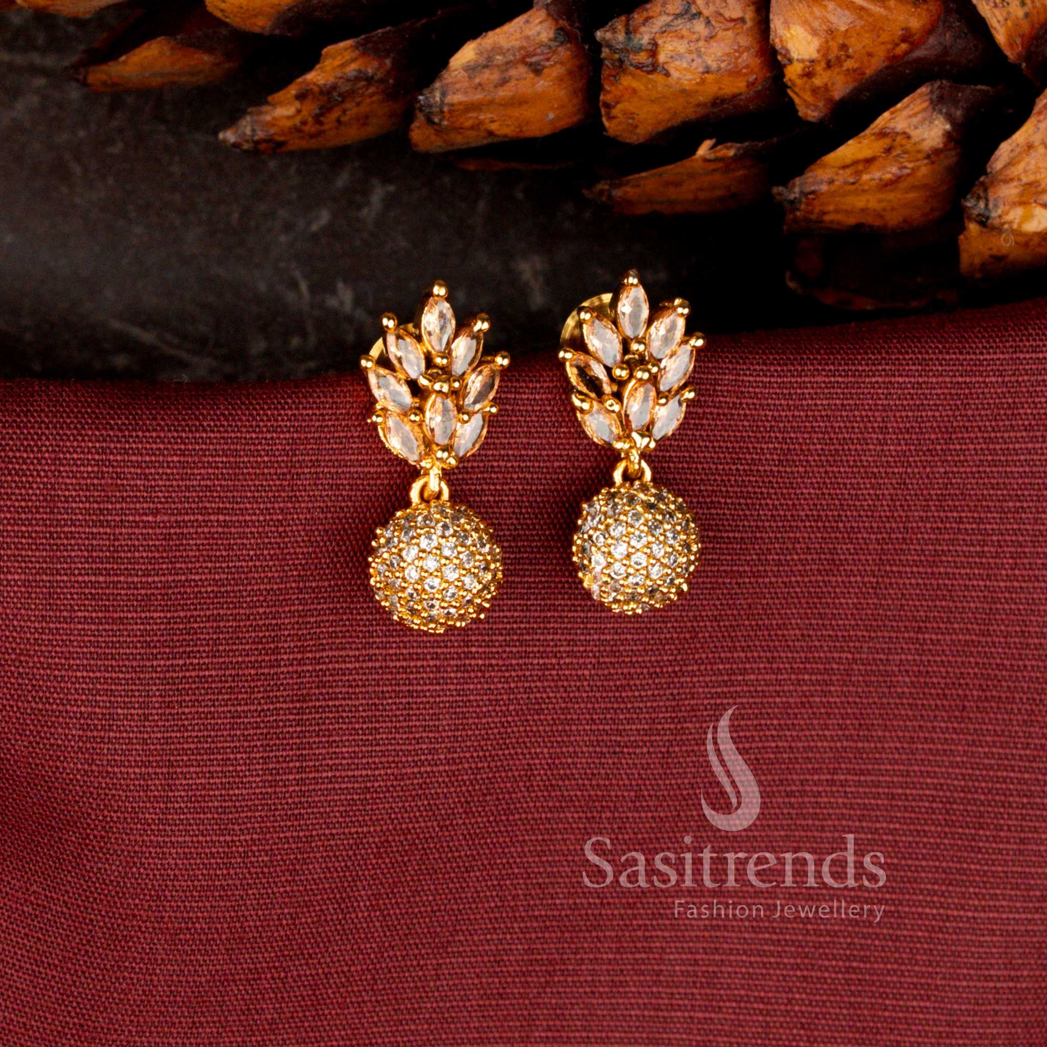 American Diamond Matte Gold Plated Bloom Cluster Stud Earrings for Women - Sasitrends - Image 7