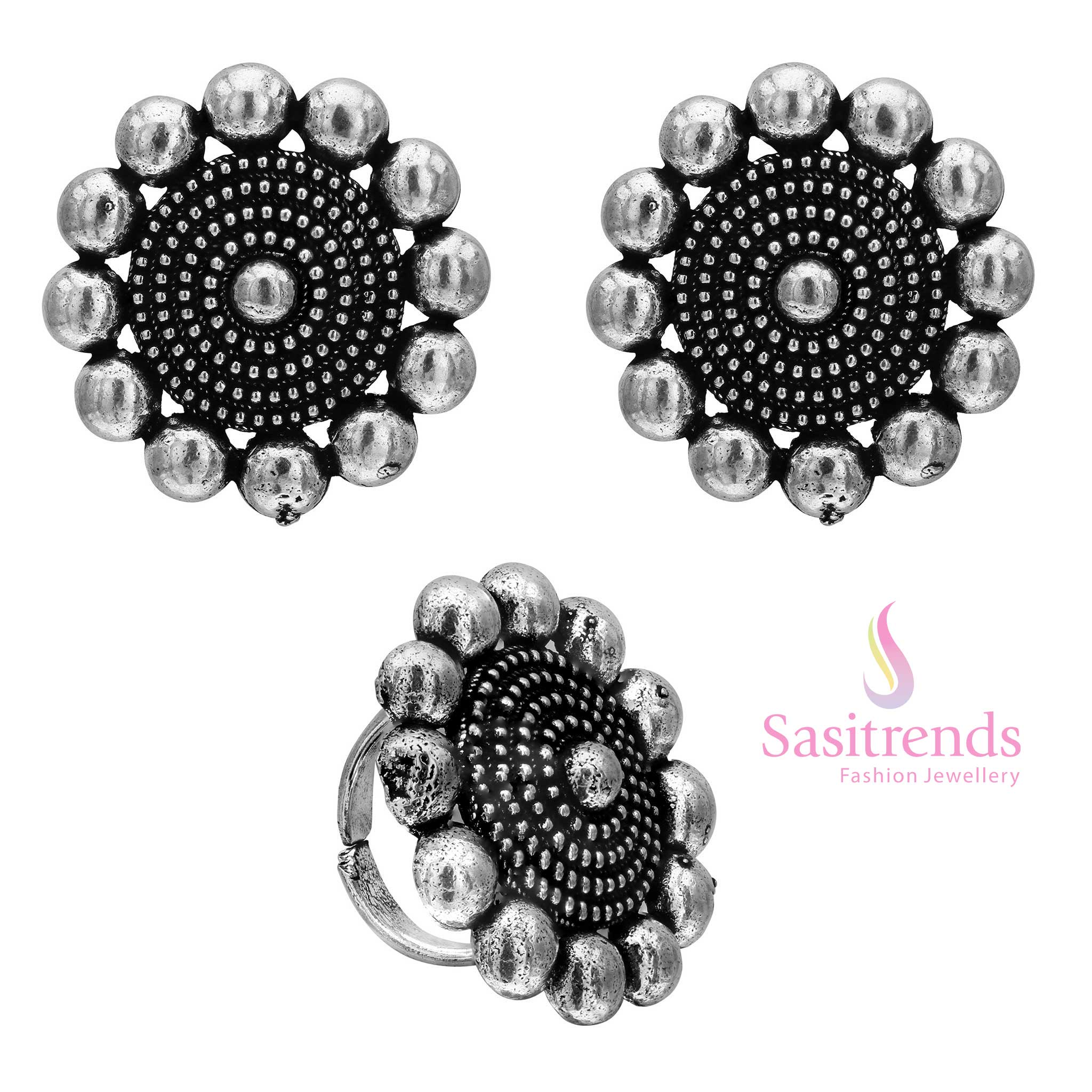 Sasitrends Statement Oxidised Earrings Tops & Ring Set - Bold Allure Series - Image 2