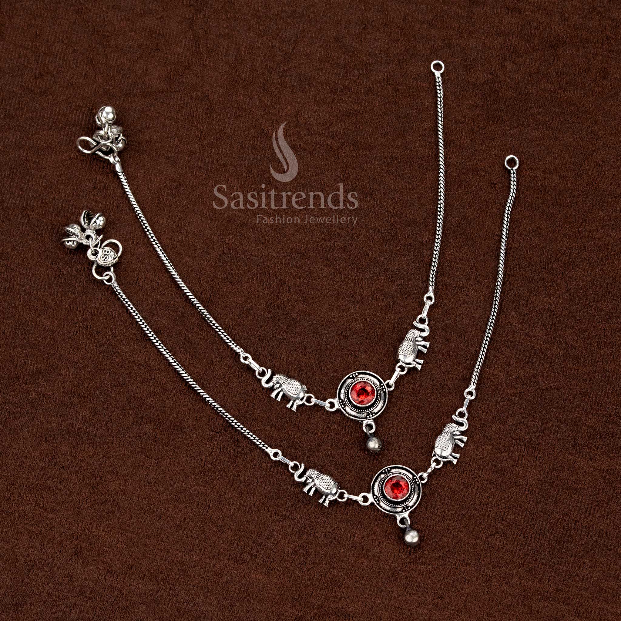 Captivating Oxidised Monalisa Stone Elephant Anklets with Circular Motifs for Festive and Cultural Celebrations - Image 10