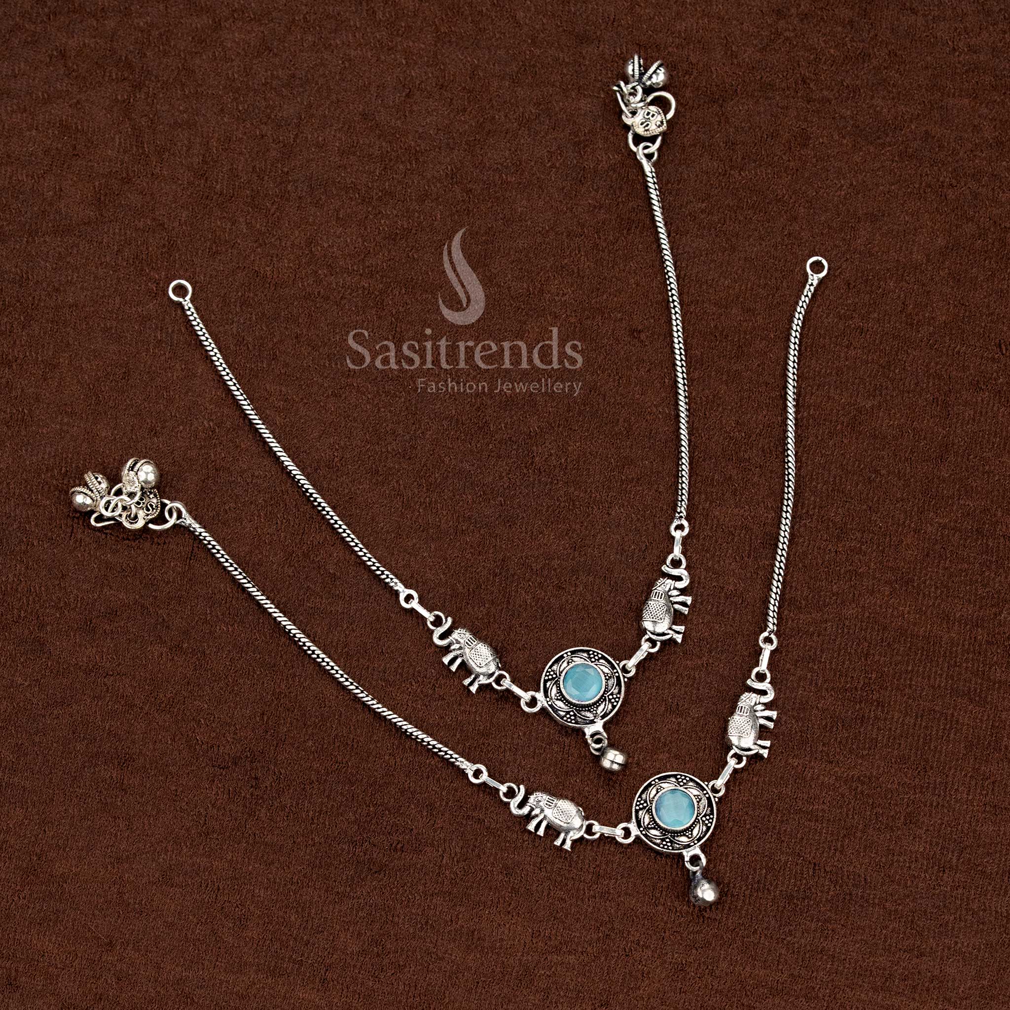 Captivating Oxidised Monalisa Stone Elephant Anklets with Circular Motifs for Festive and Cultural Celebrations - Image 3