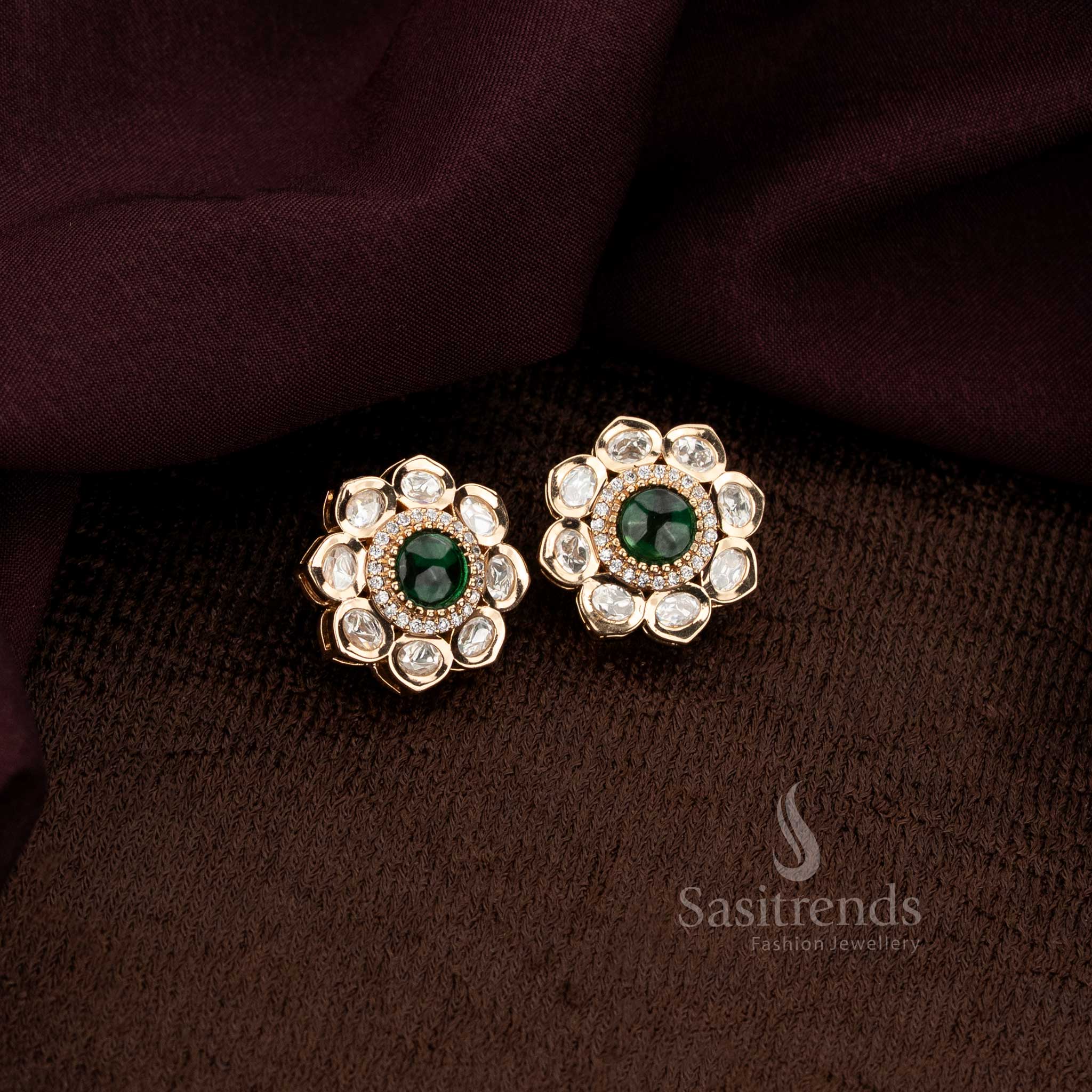 Elegant Kundan Floral Stud Earrings – Sparkling Stone Design - Sasitrends - Image 2