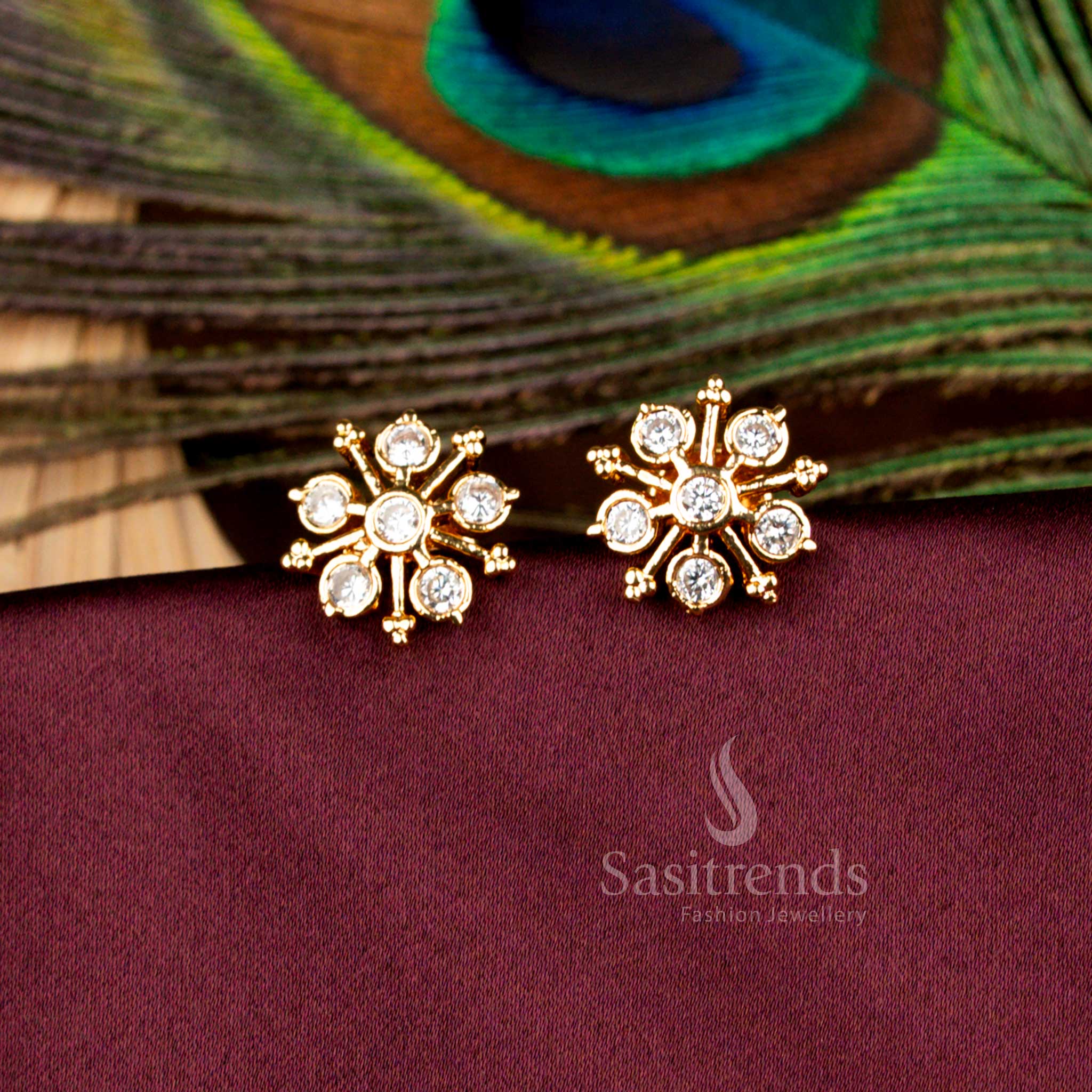 Celestial Guaranteed Micro Gold Plated Impon AD Floral Round Cluster Stud Earrings