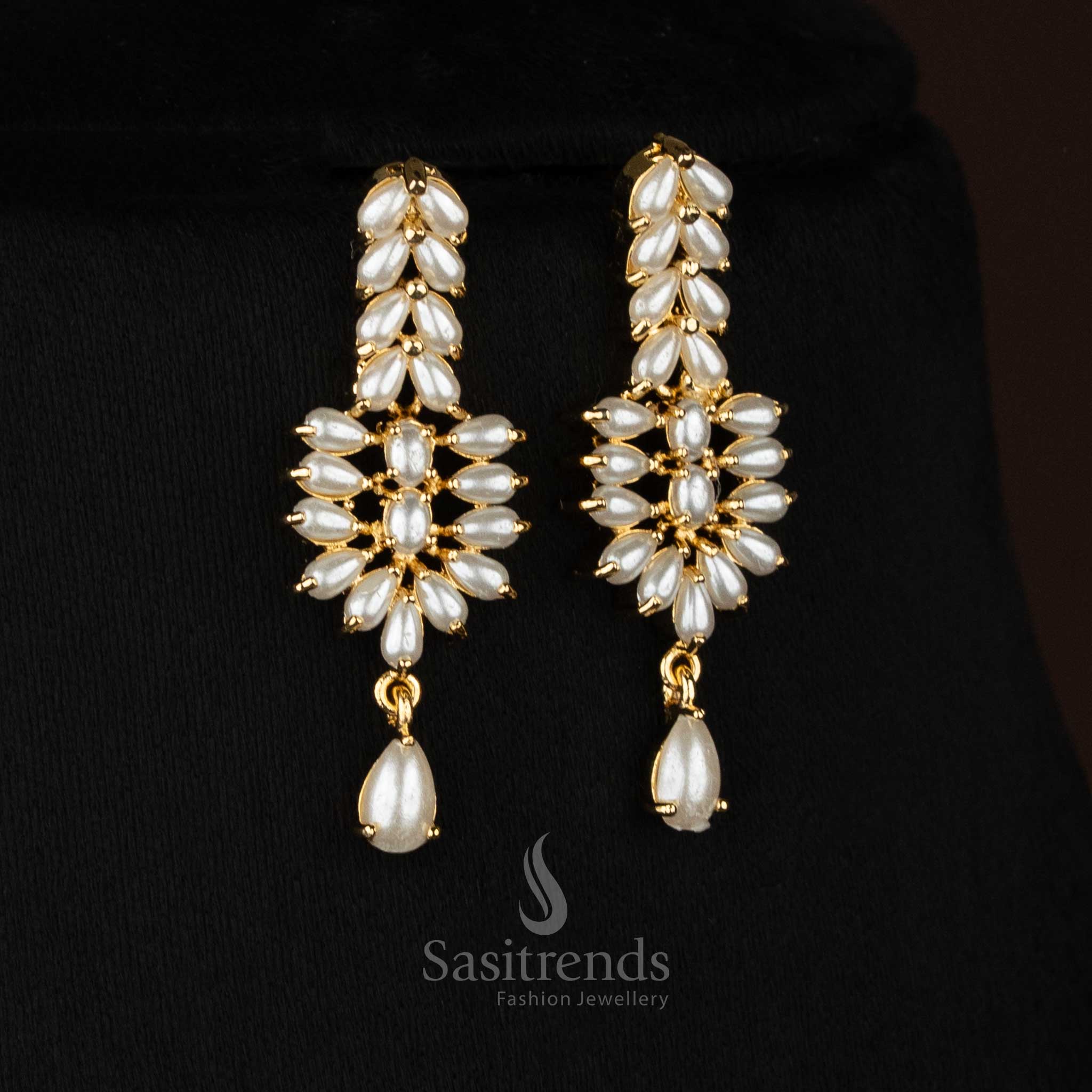 Charming 24k Micro Gold Plated Leaf Pattern Necklace American Diamond Jewellery Sets for Social Evenings & Party Gatherings - Image 12