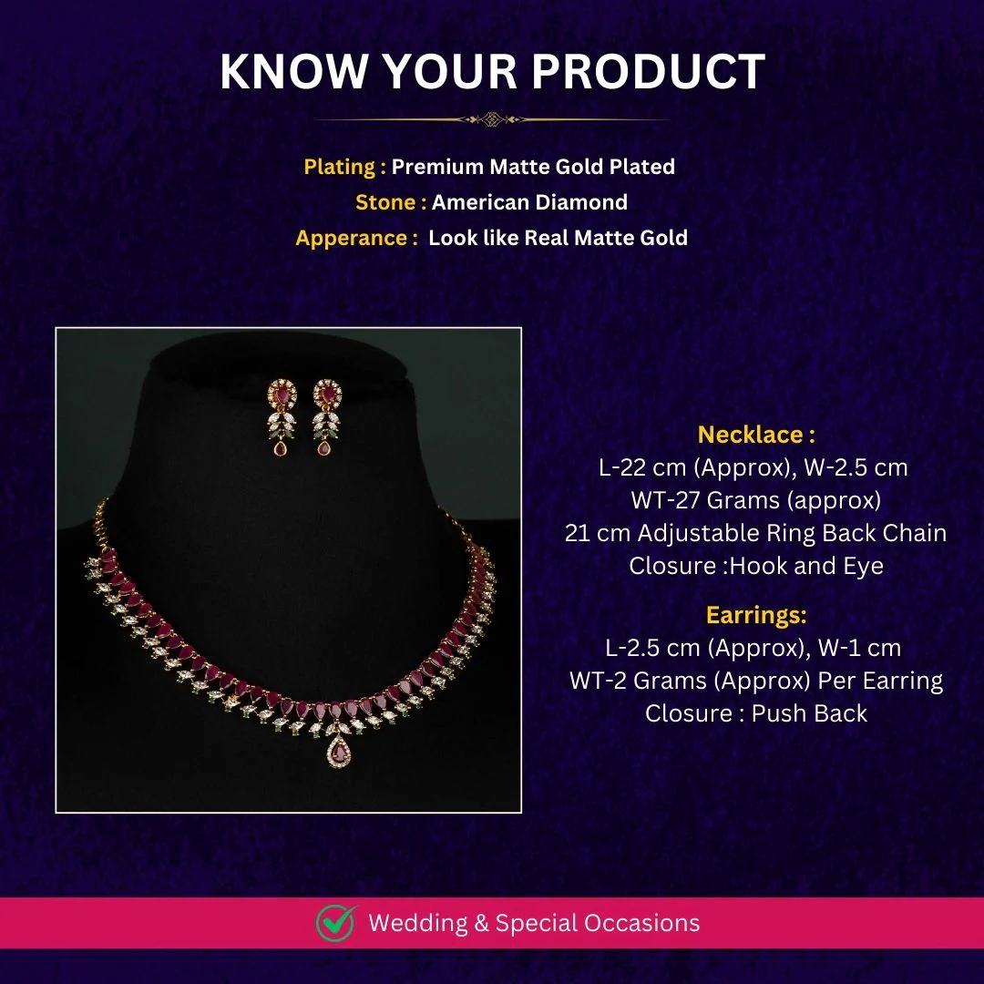 Charming Pear-Shaped Layered AD Stone Matte Gold Plated Necklace Jewellery Set with Teardrop Pendant - Sasitrends - Image 4