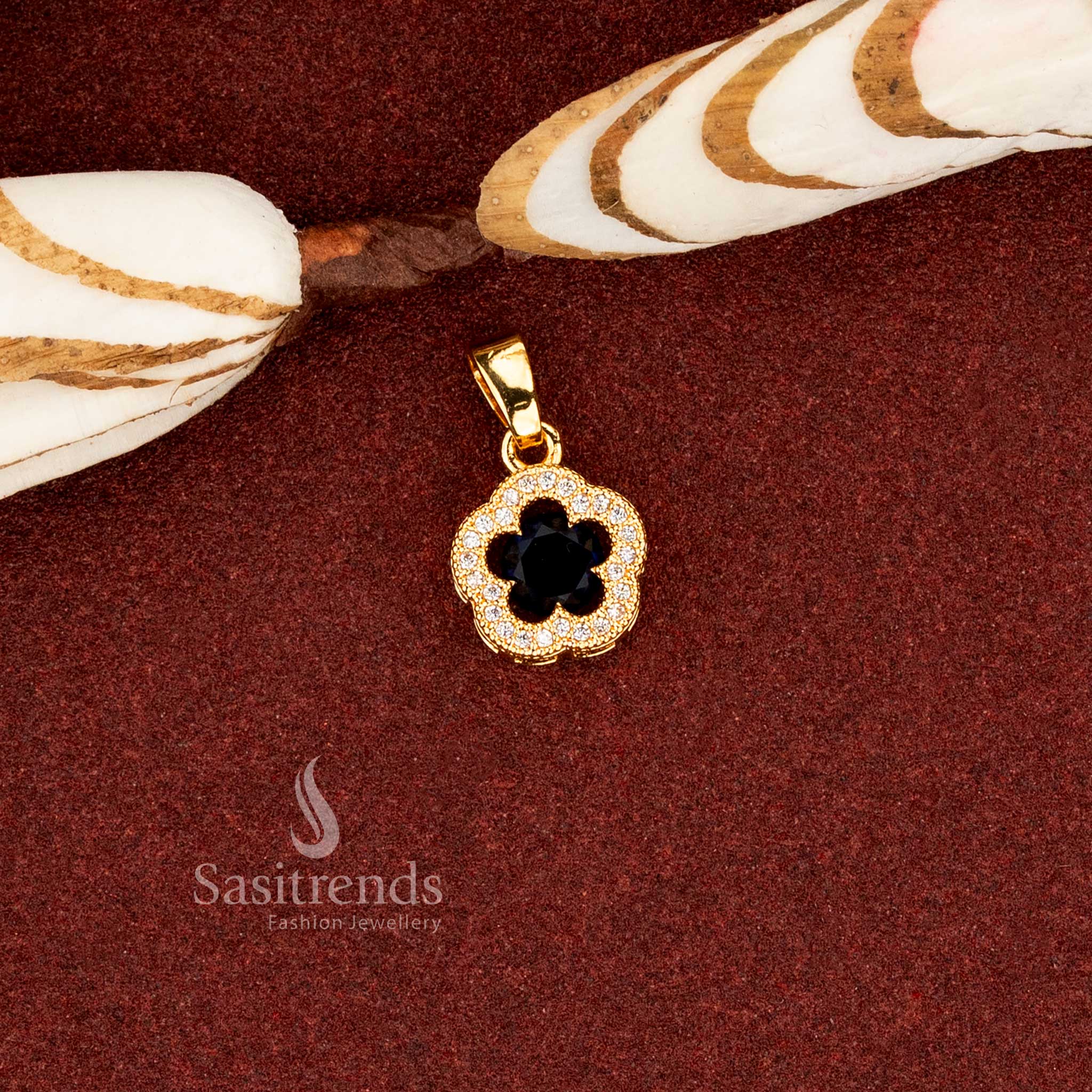 One Gram Micro Gold Plated AD Scalloped Cushion-Cut Flower Pendant for Festive Styling, Office Wear & Cultural Occasions - Image 7