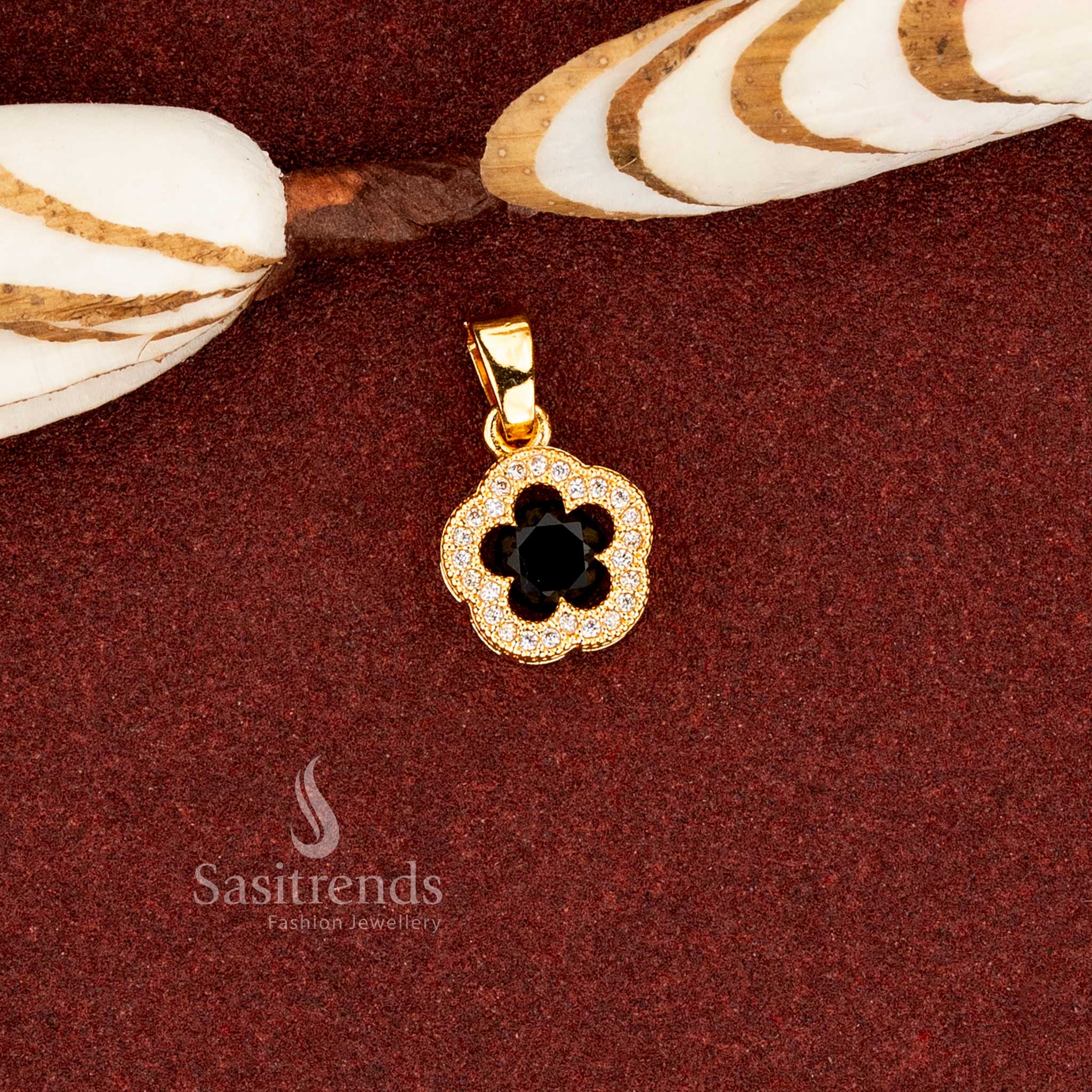 One Gram Micro Gold Plated AD Scalloped Cushion-Cut Flower Pendant for Festive Styling, Office Wear & Cultural Occasions - Image 8
