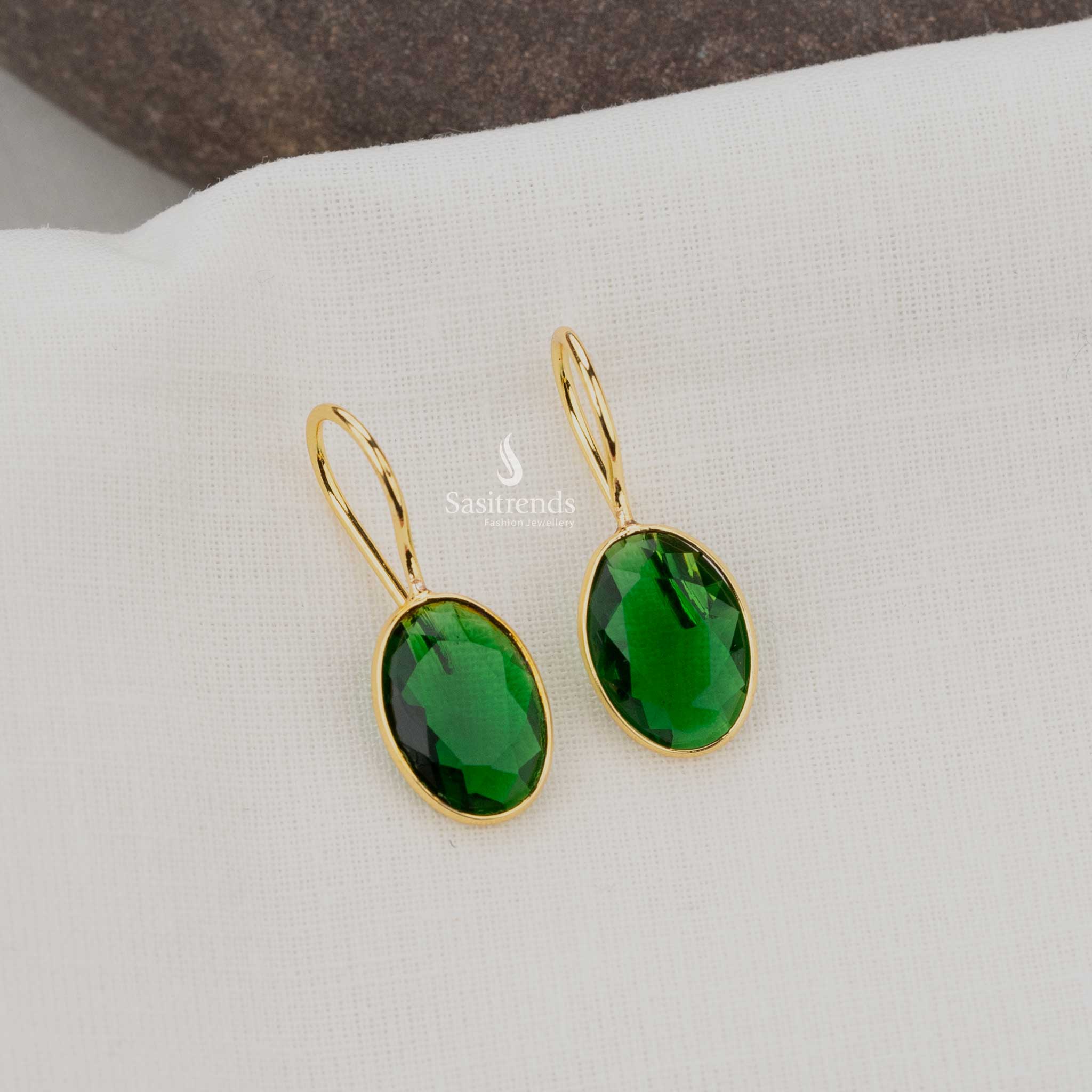 Sasitrends - Leora Trendy Gold Plated Oval Drop Fish Hook Earrings - Image 2