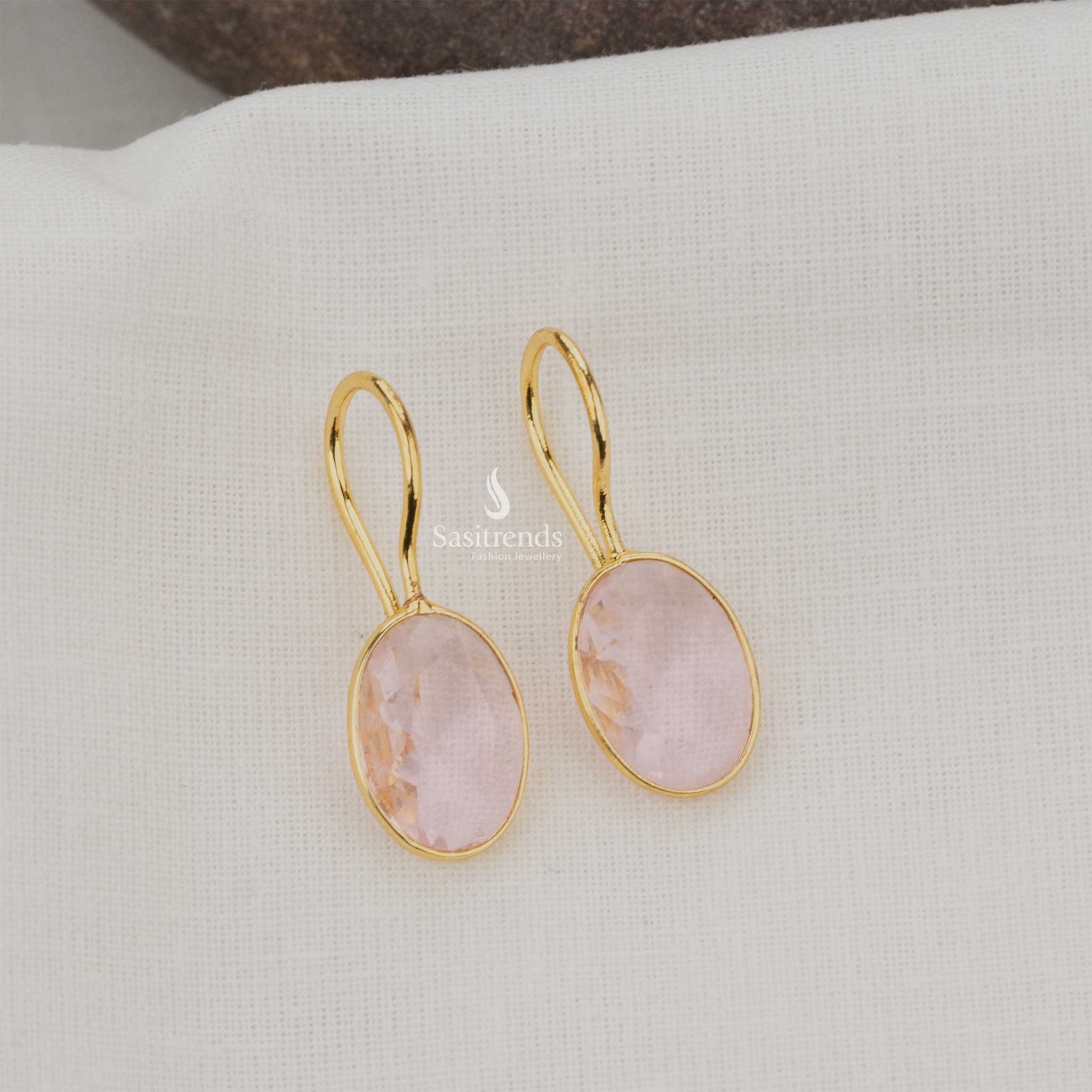 Sasitrends - Leora Trendy Gold Plated Oval Drop Fish Hook Earrings - Image 4