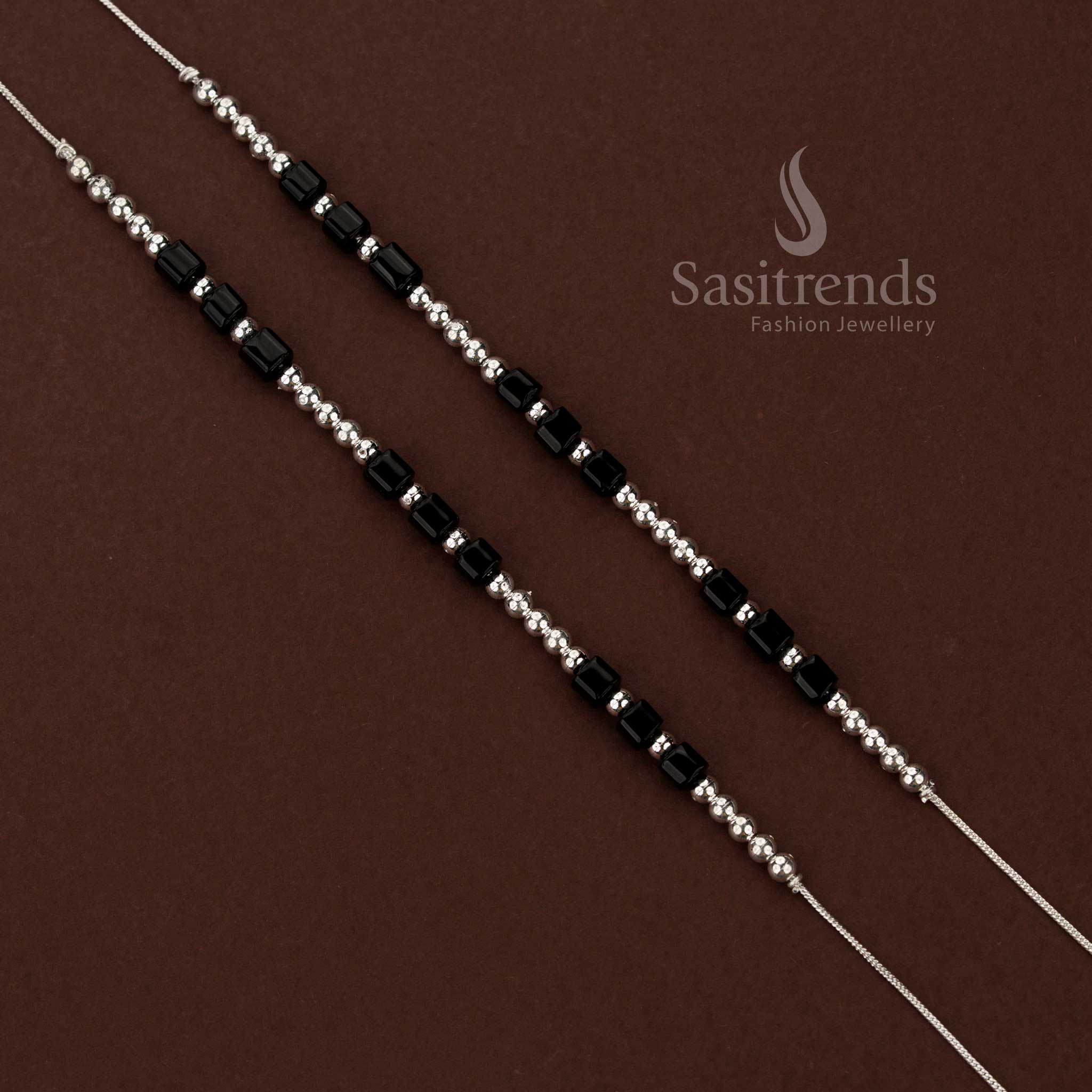 Oxidised Silver Ball Anklets with Black Beads – Traditional Everyday Ethnic Foot Jewellery - Image 3