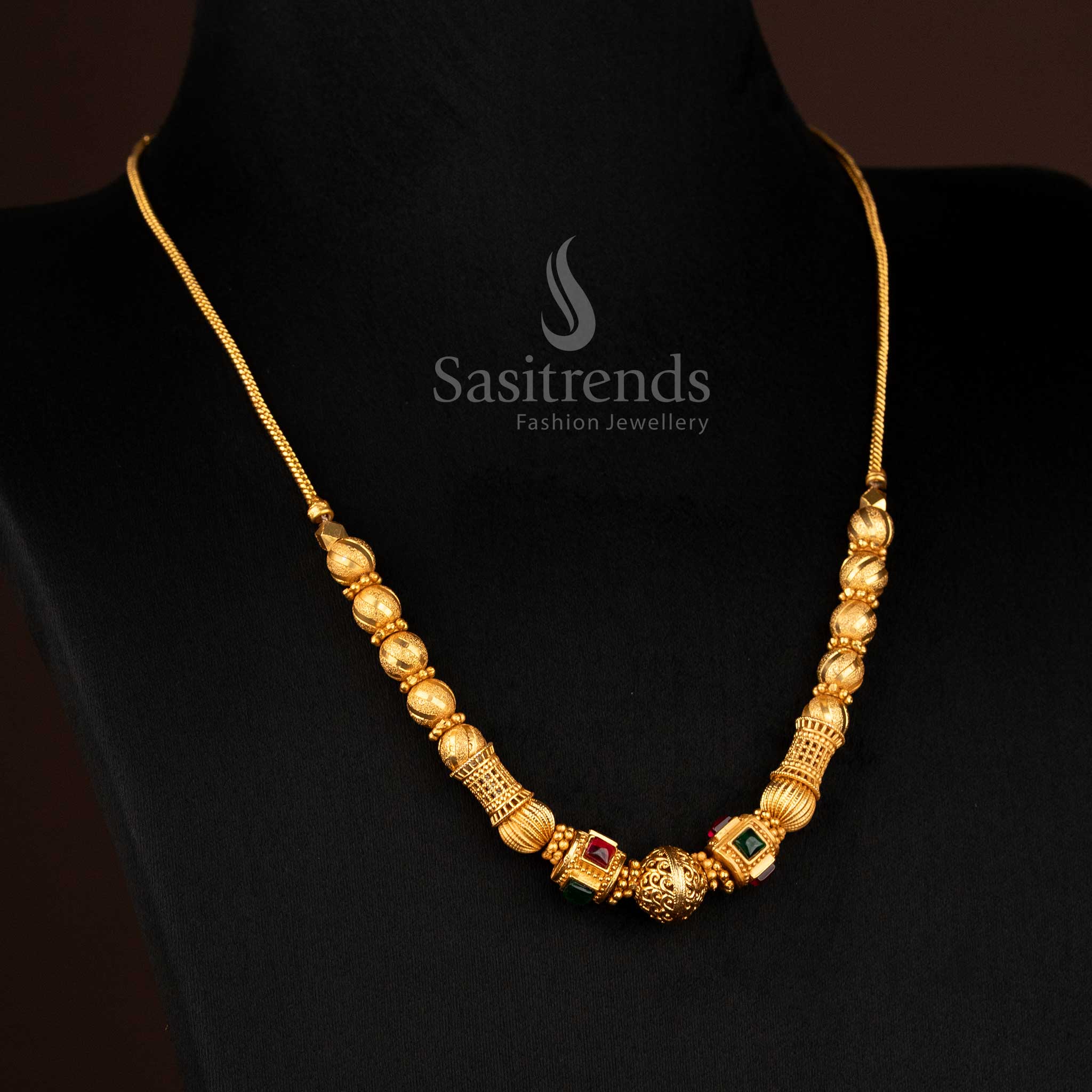 Wonderful Collection of Classic Temple Matte Gold Plated Ball Chain Necklace for Festive & Bridal Wear