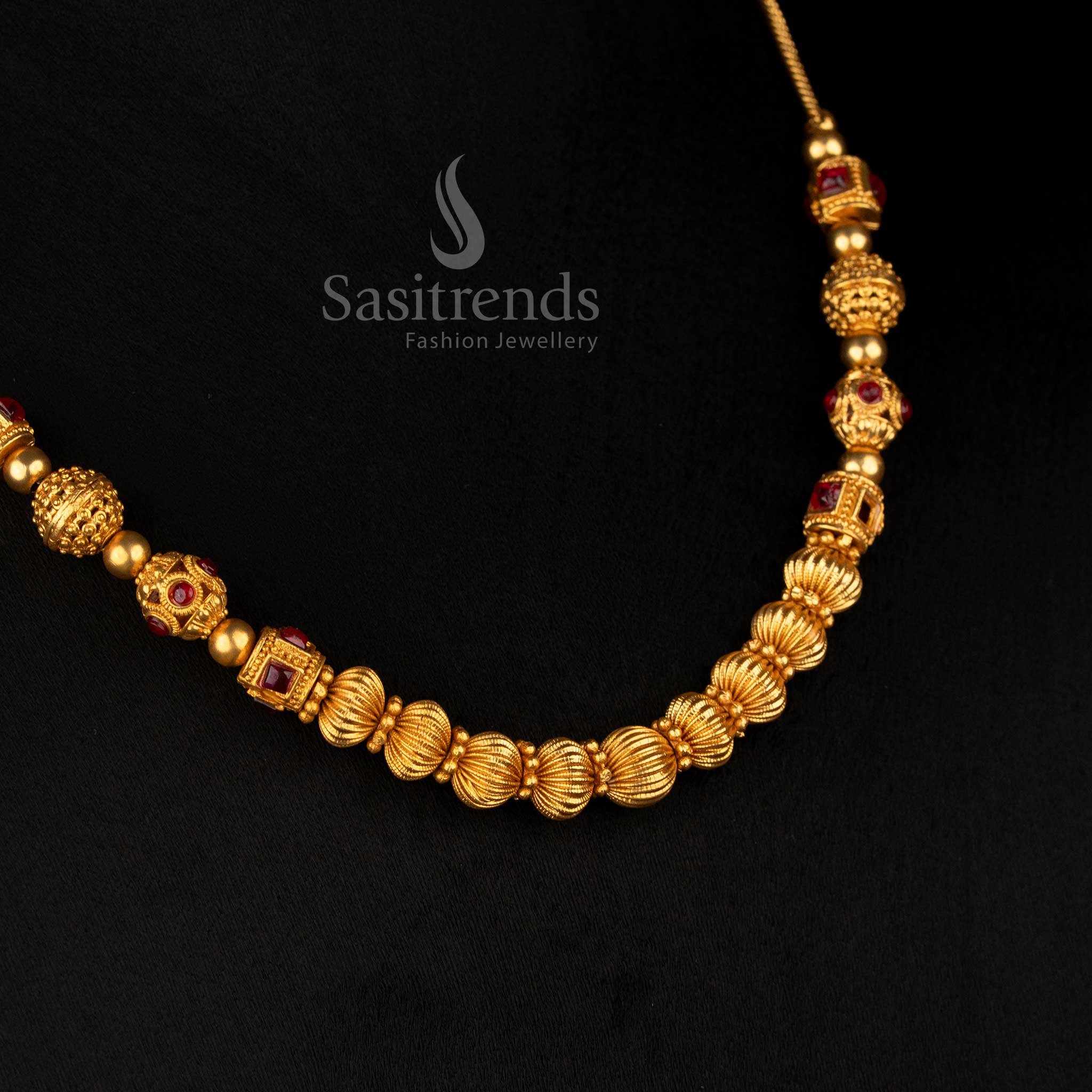 Wonderful Collection of Classic Temple Matte Gold Plated Ball Chain Necklace for Festive & Bridal Wear - Image 10