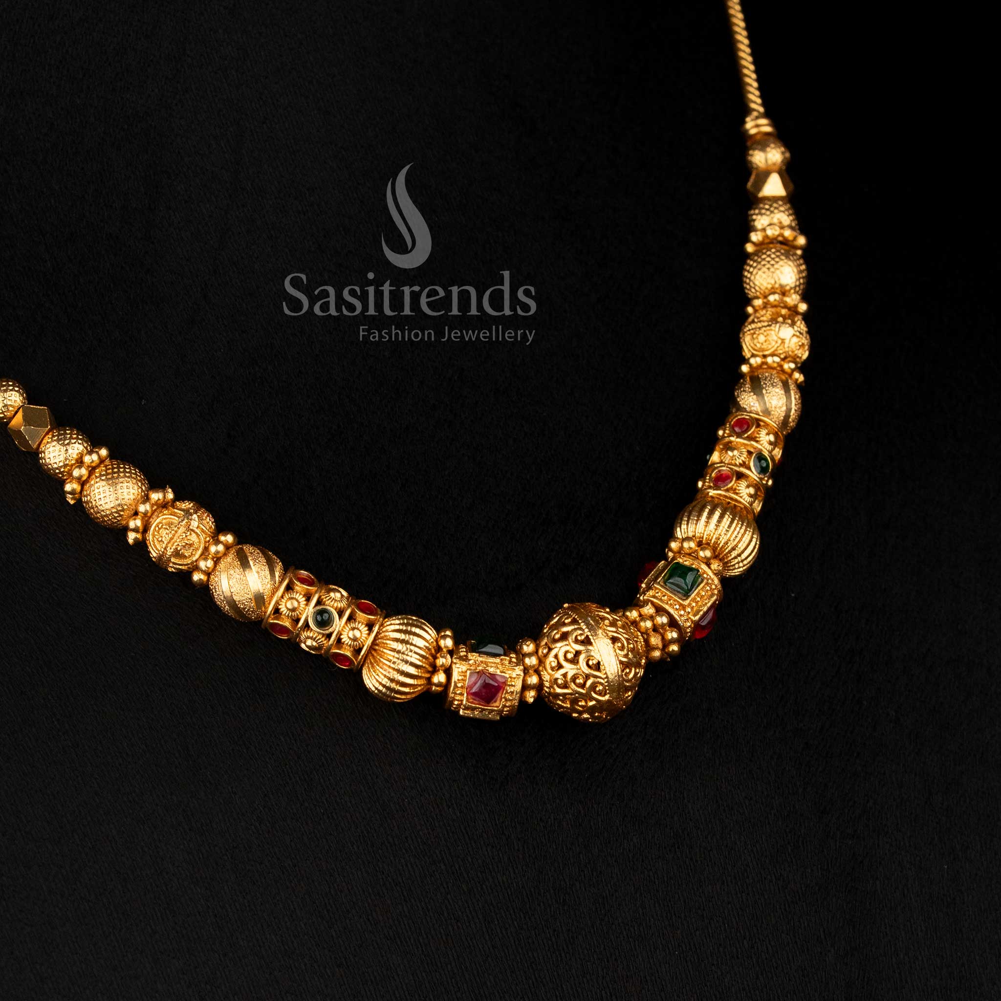 Wonderful Collection of Classic Temple Matte Gold Plated Ball Chain Necklace for Festive & Bridal Wear - Image 11