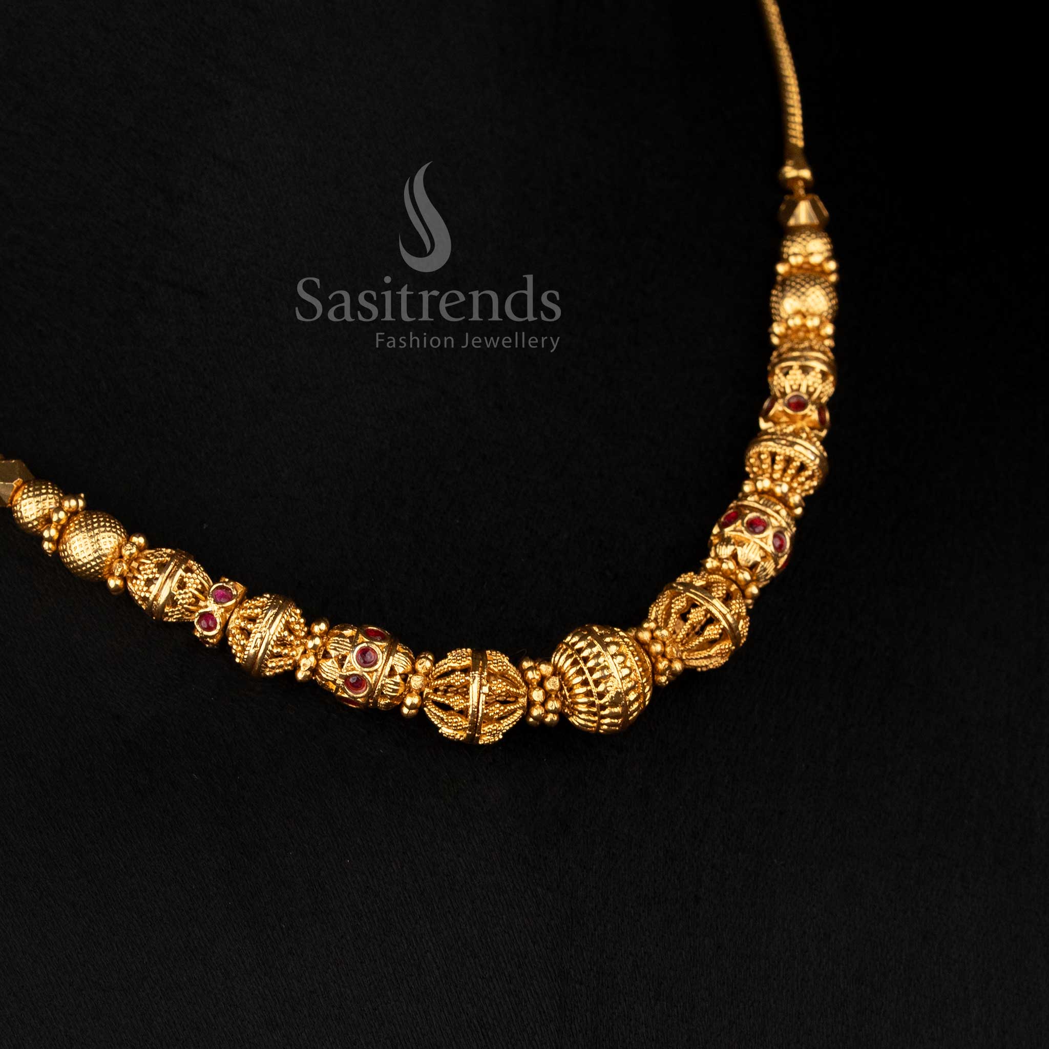 Wonderful Collection of Classic Temple Matte Gold Plated Ball Chain Necklace for Festive & Bridal Wear - Image 12