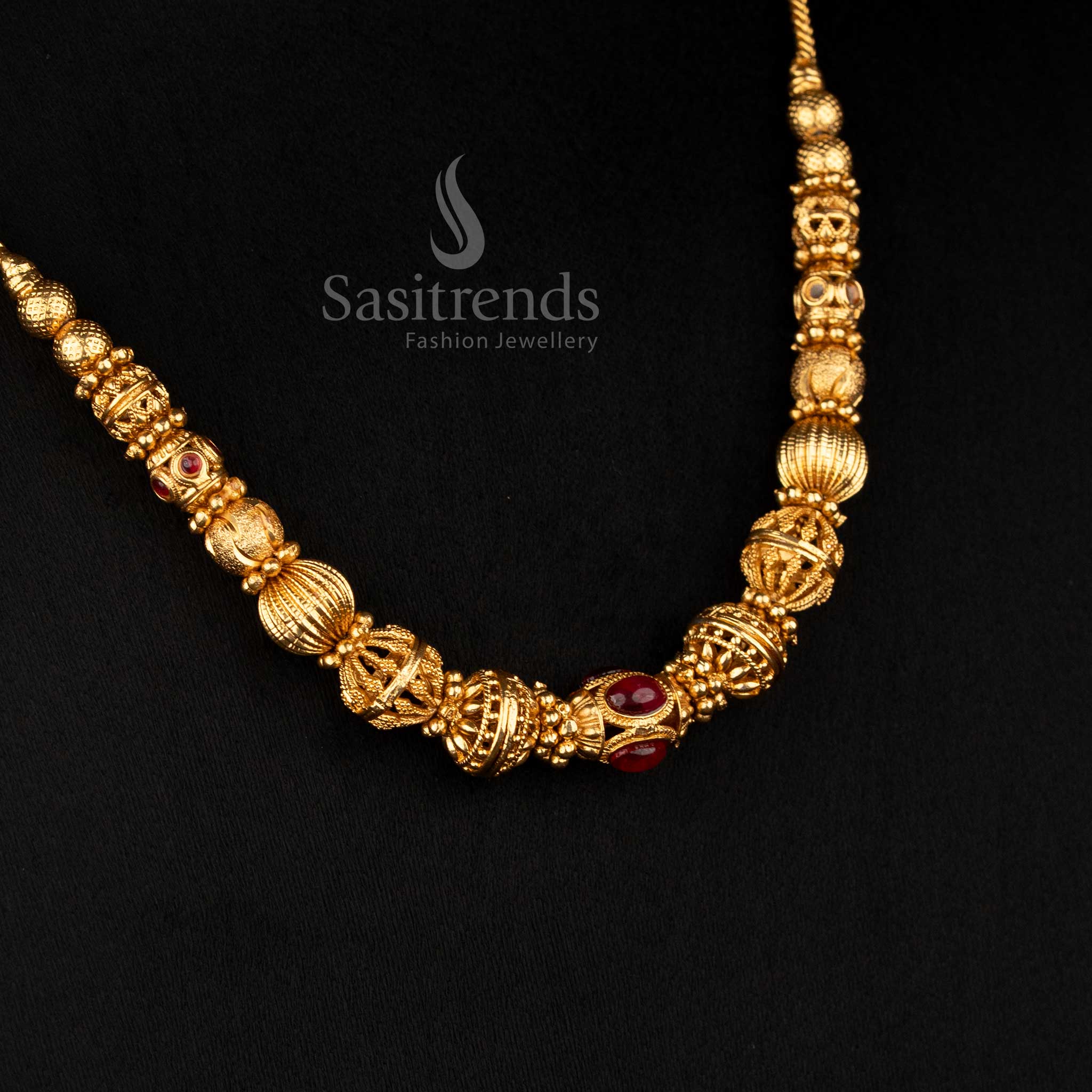 Wonderful Collection of Classic Temple Matte Gold Plated Ball Chain Necklace for Festive & Bridal Wear - Image 13