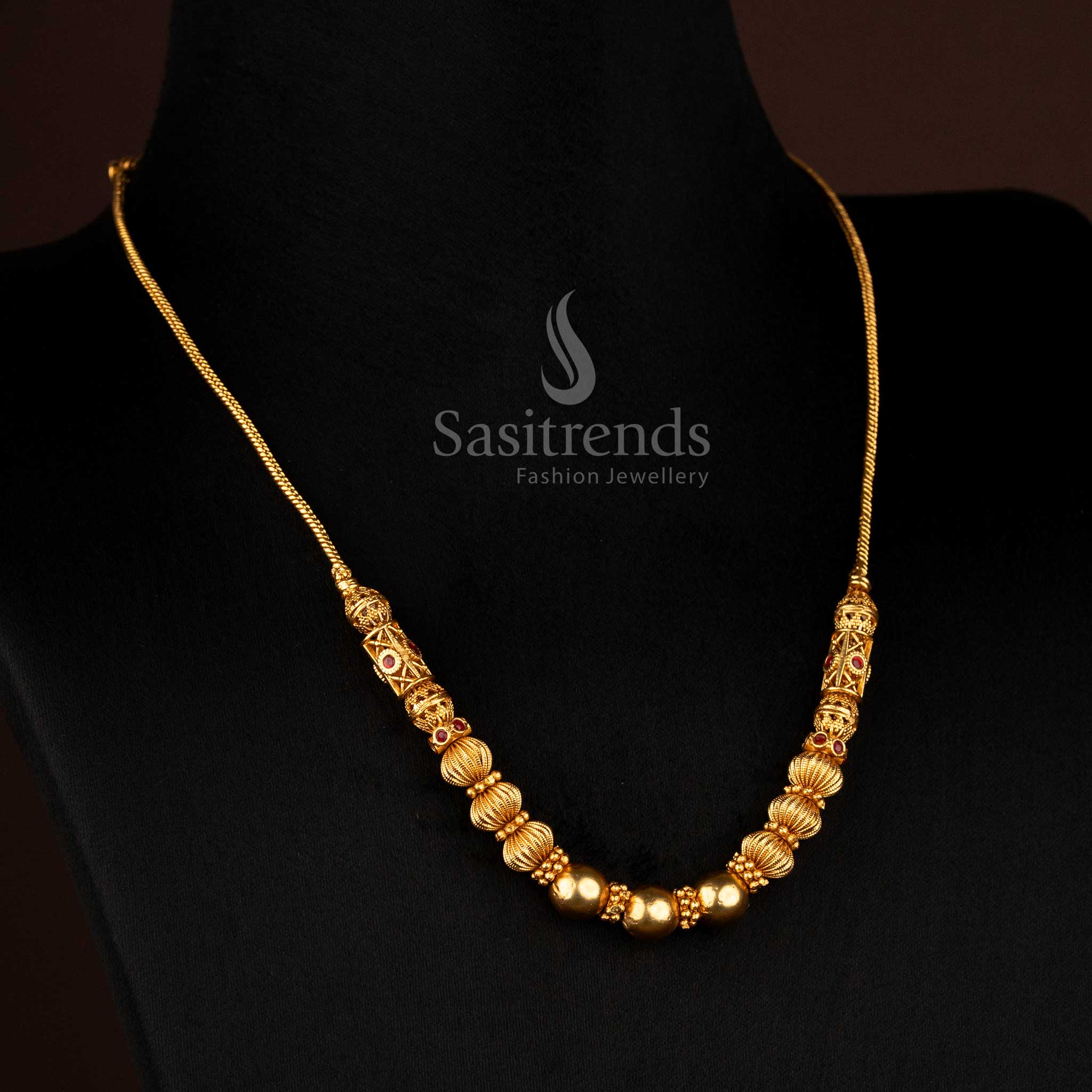 Wonderful Collection of Classic Temple Matte Gold Plated Ball Chain Necklace for Festive & Bridal Wear - Image 16