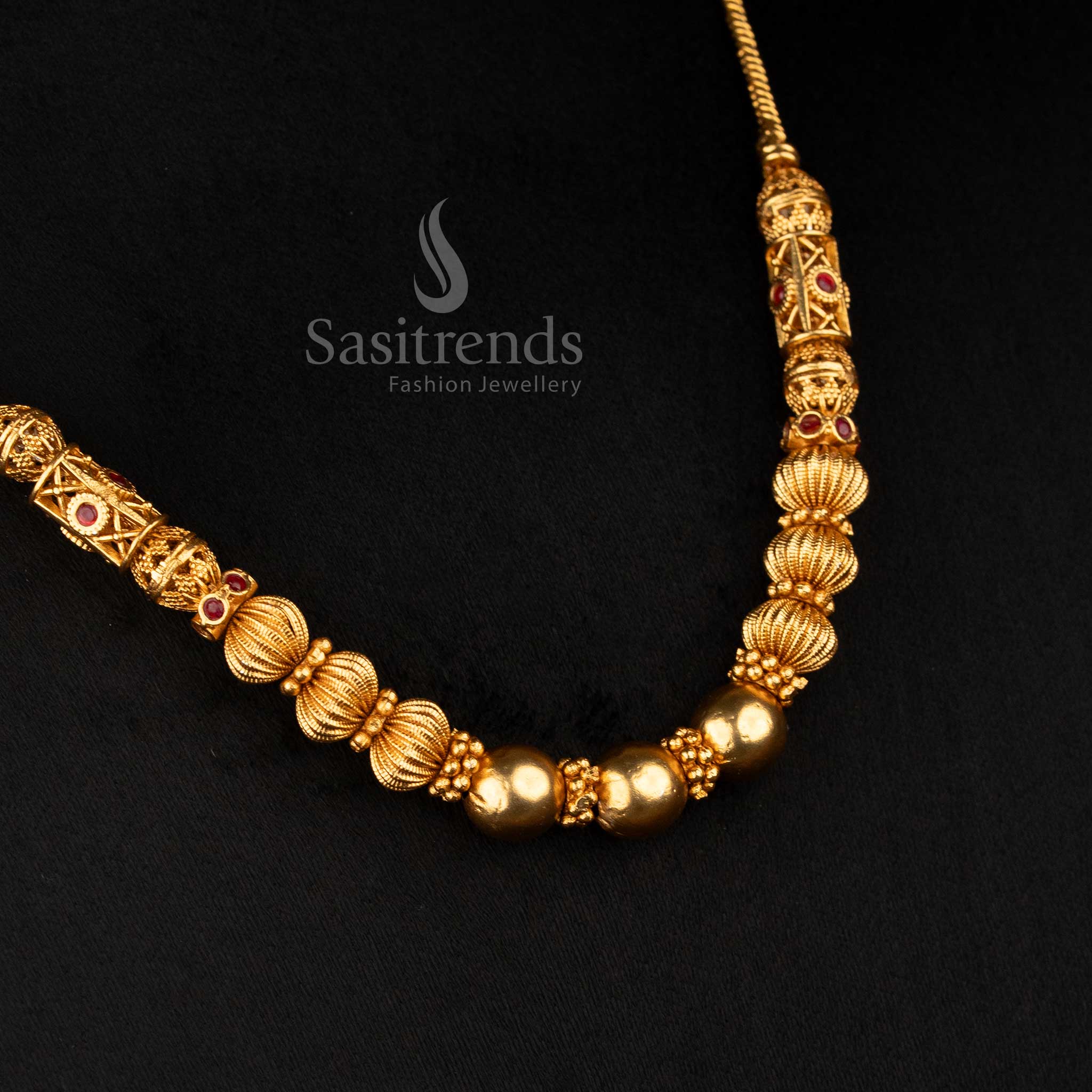 Wonderful Collection of Classic Temple Matte Gold Plated Ball Chain Necklace for Festive & Bridal Wear - Image 17